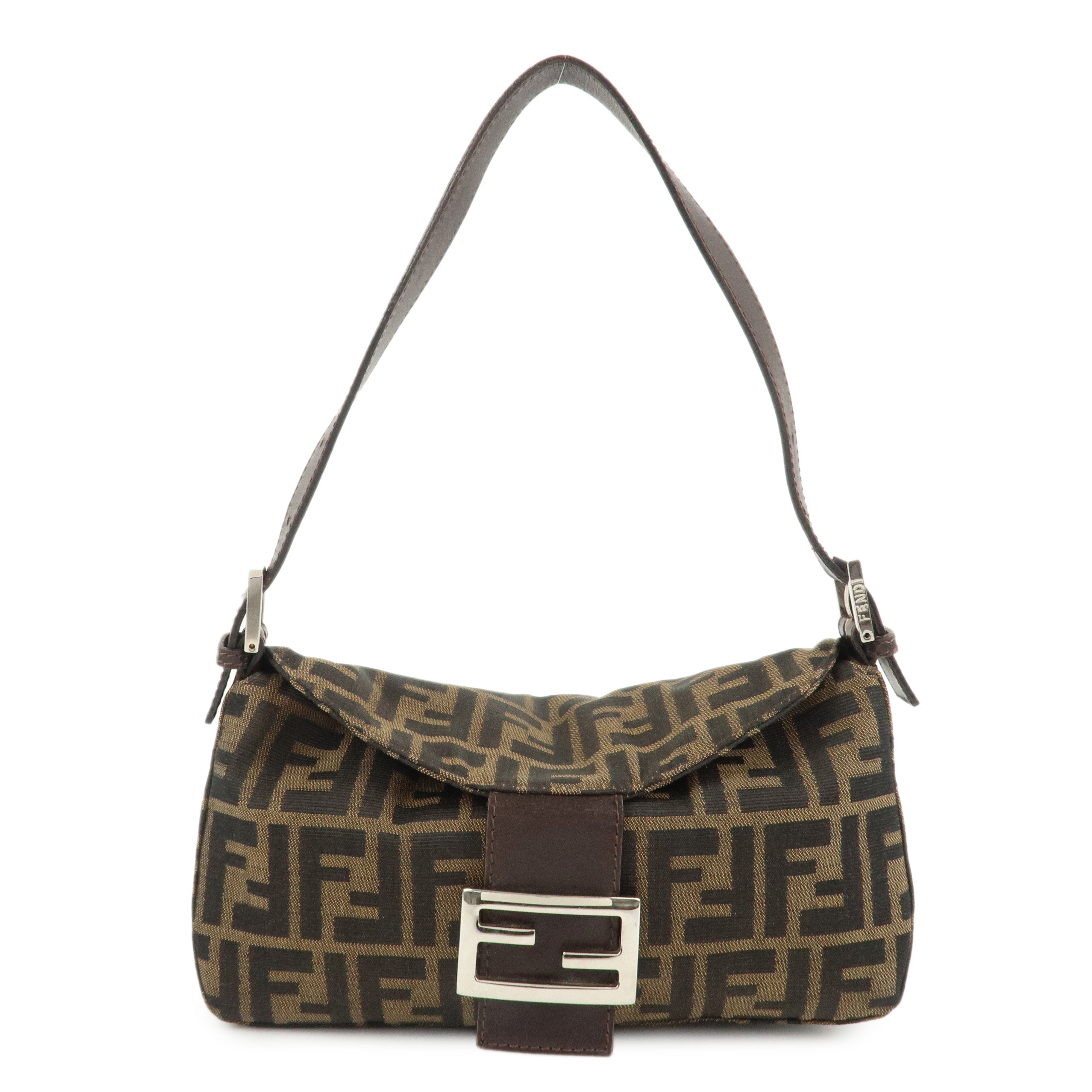 FENDI-Zucca-Canvas-Leather-Shoulder-Bag-Brown-Black-26725