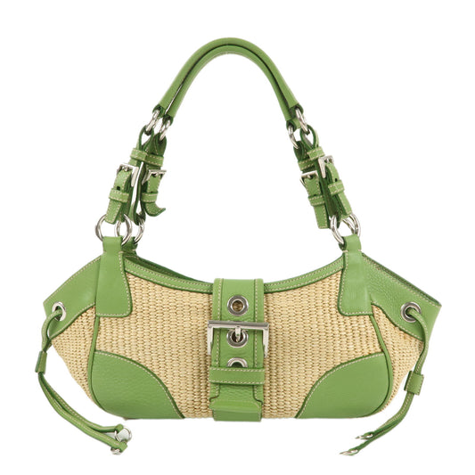 PRADA-Straw-Leather-Shoulder-Bag-Natural-Green-BR2928