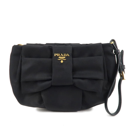 PRADA-Logo-Nylon-Leather-Ribbon-Cosmetic-Pouch-Black-1N1422