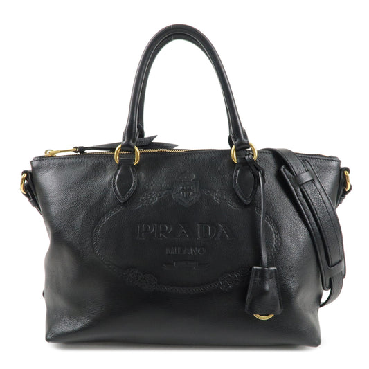 PRADA-Leather-2Way-Bag-Hand-Bag-Shoulder-Bag-Black-1BA104