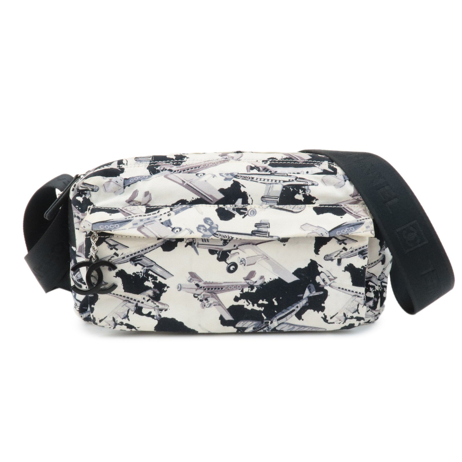 CHANEL-Airline-Canvas-Leather-Shoulder-Bag-Airplane-Pattern