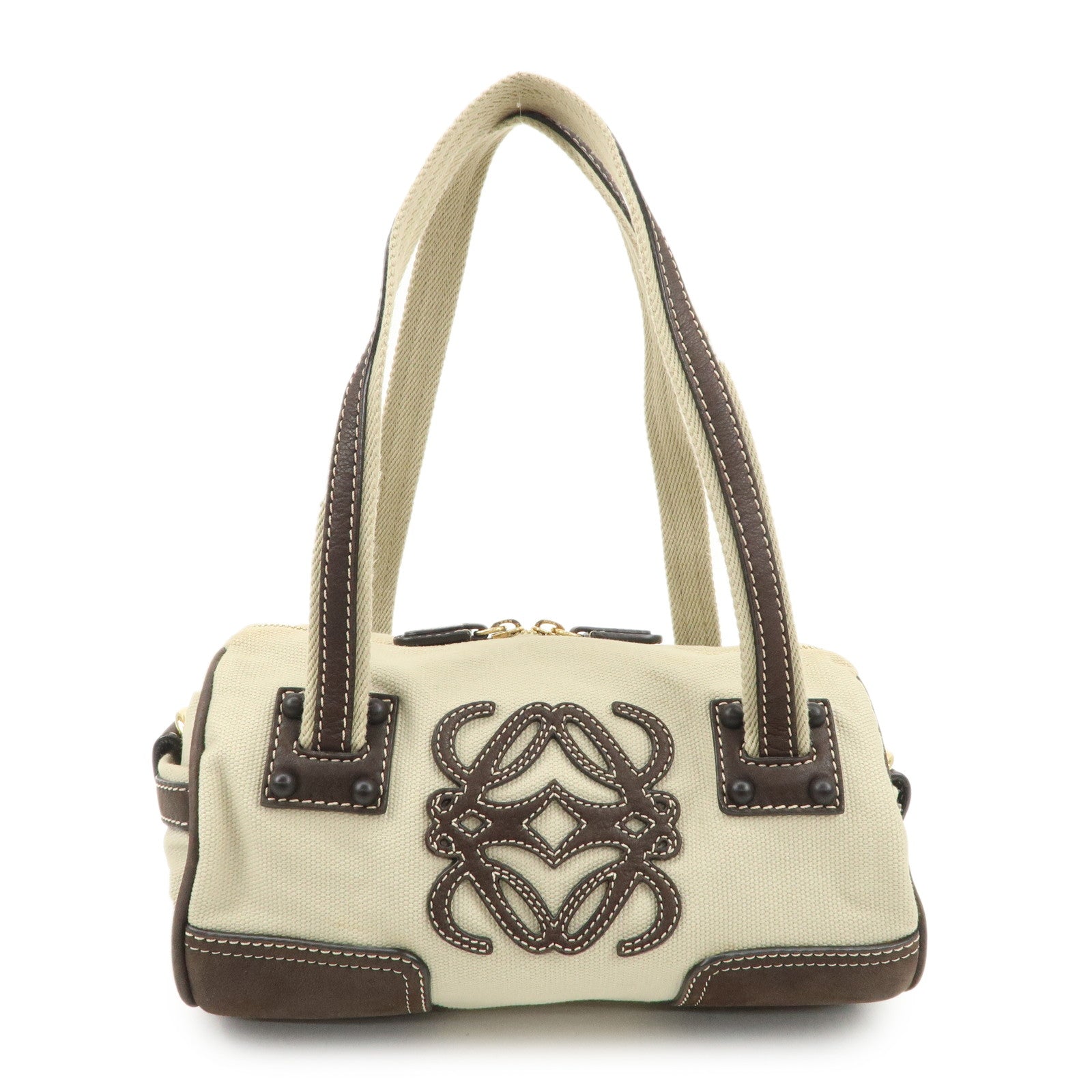 LOEWE-Anagram-Canvas-Leather-Mini-Boston-Bag-Ivory-Dark-Brown