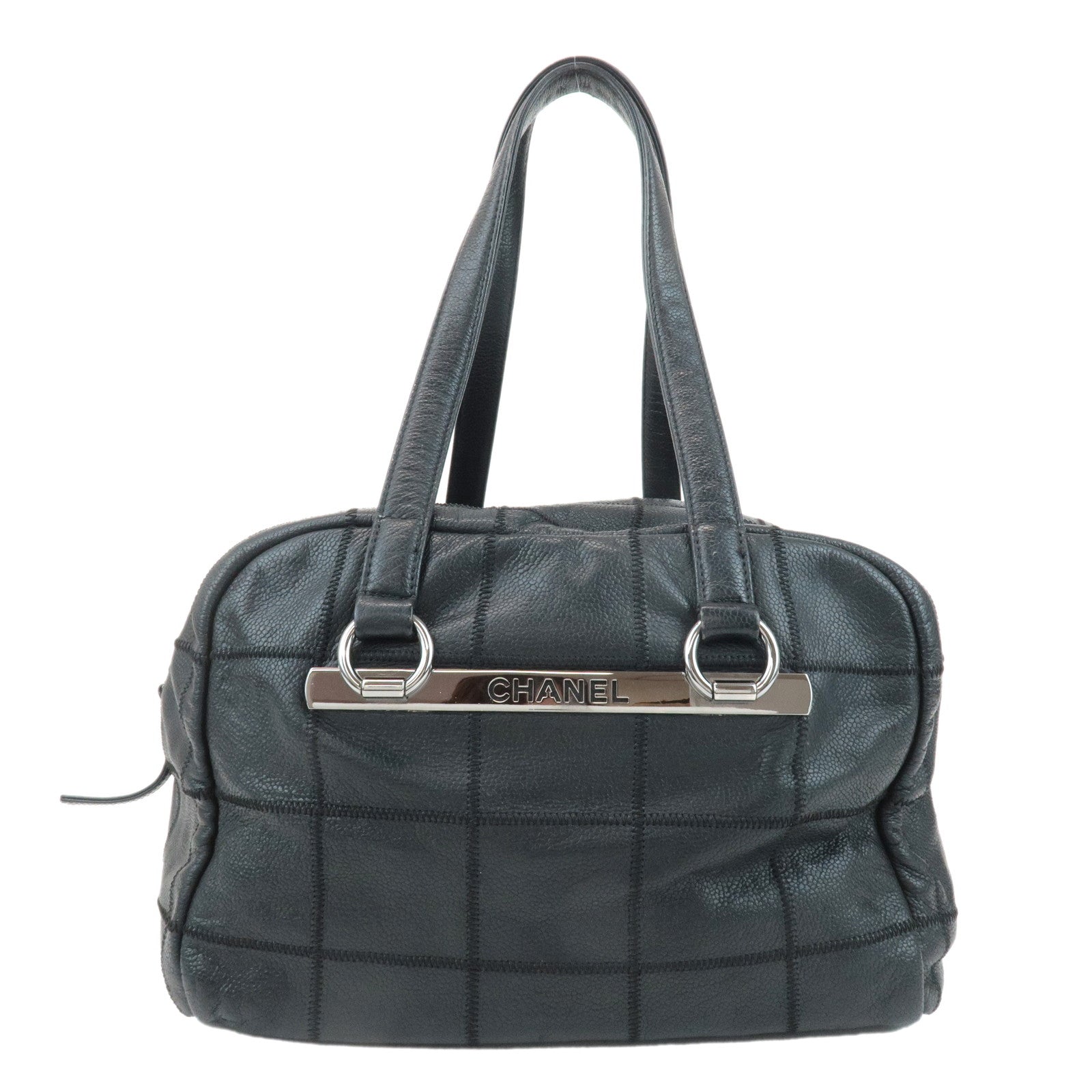 CHANEL-Chocolate-Bar-Caviar-Skin-Mini-Boston-Bag-Black-A26135