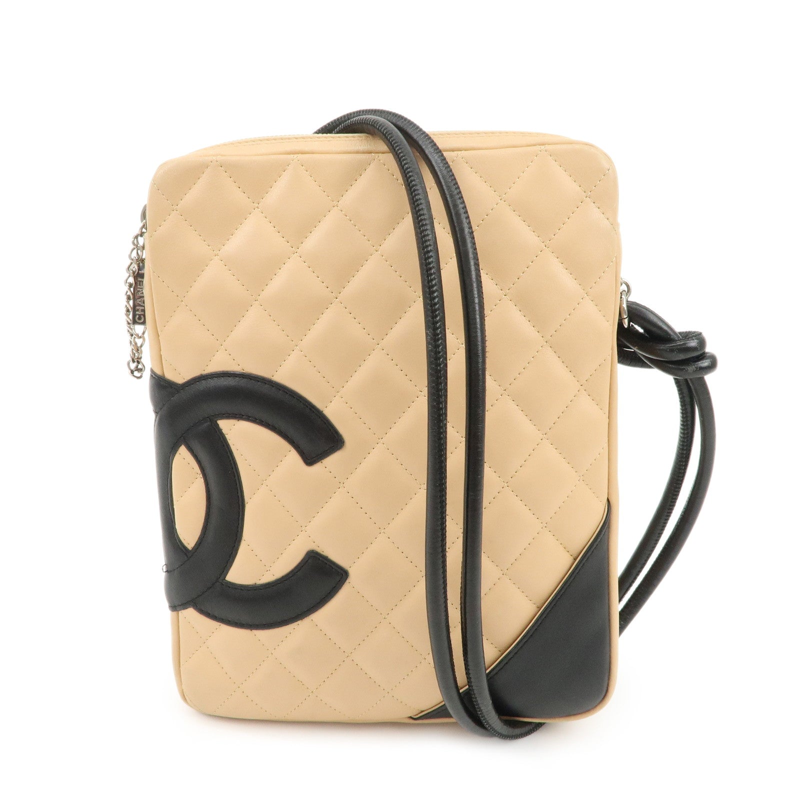 CHANEL-Cambon-Line-Lambskin-Shoulder-Bag-Beige-Black-A25178