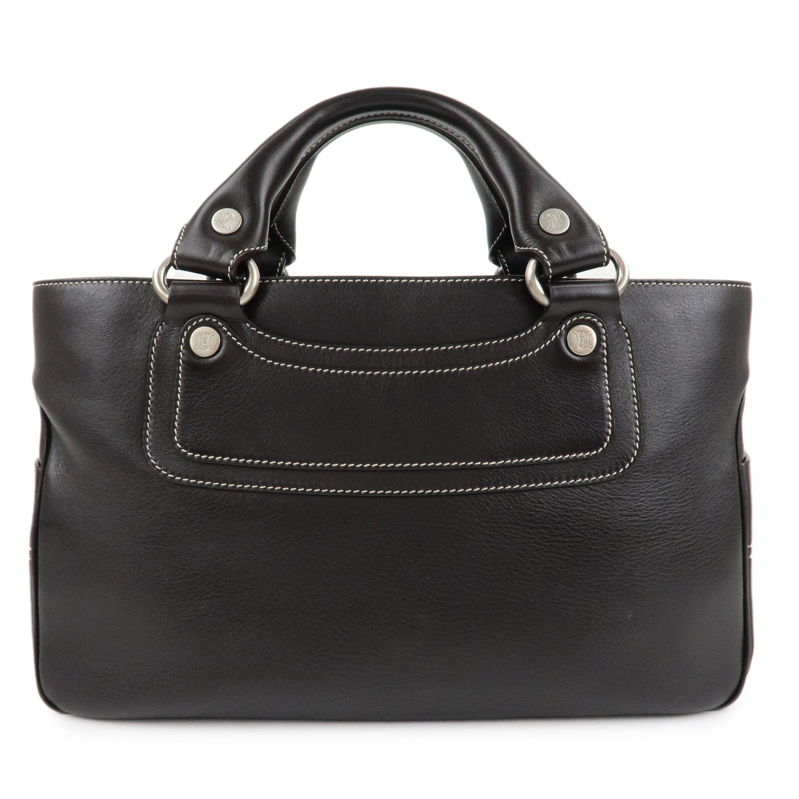 CELINE-Leather-Boogie-Bag-Hand-Bag-Tote-Bag-Dark-Brown
