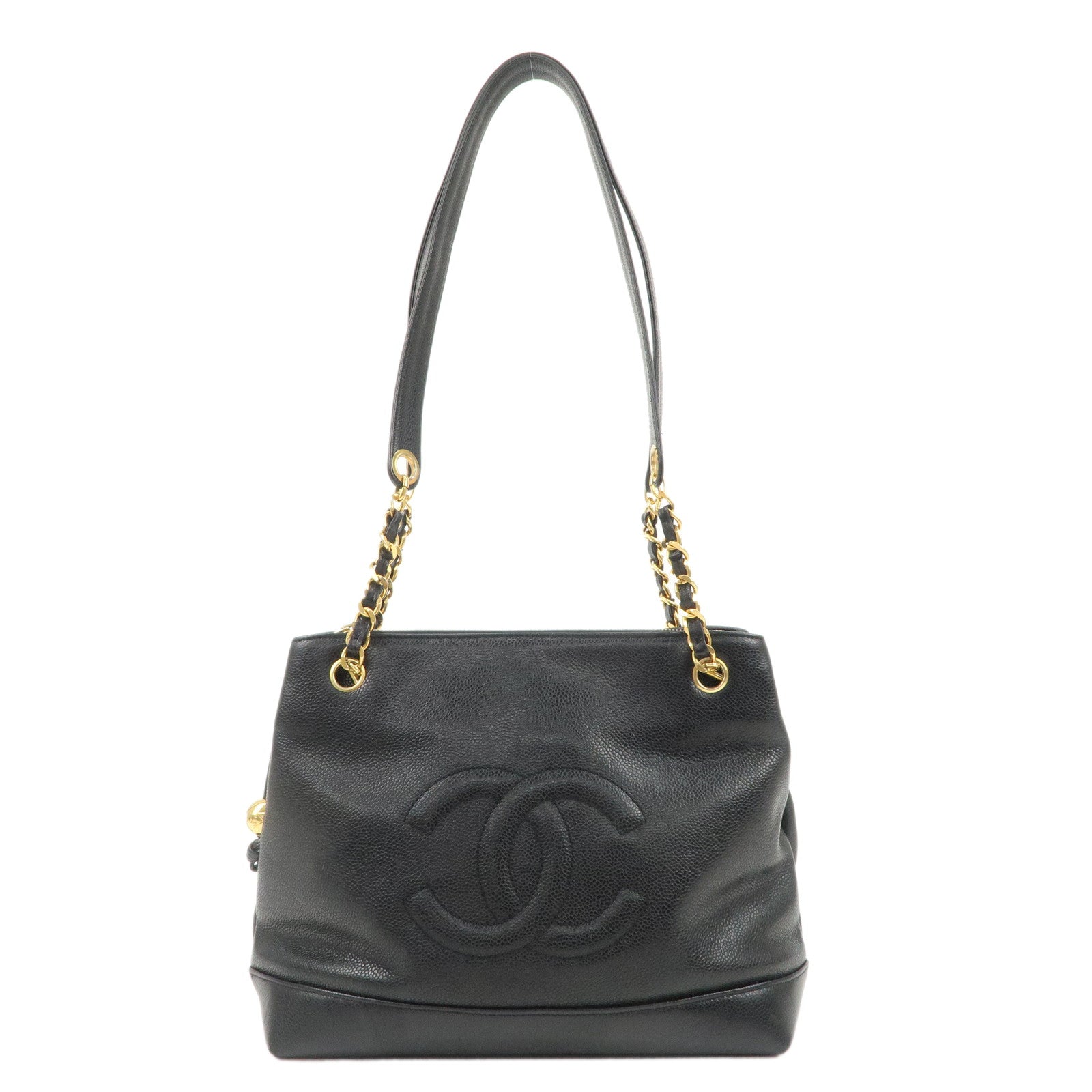 CHANEL-Caviar-Skin-COCO-Mark-Chain-Tote-Bag-Shoulder-Bag-Black