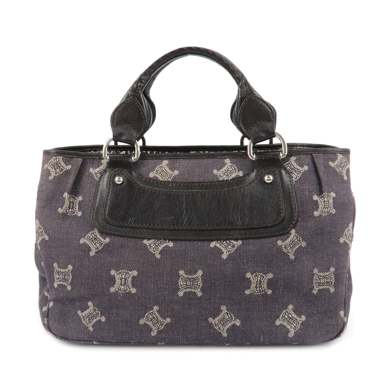 CELINE-Magadam-Denim-Leather-Boogy-Bag-Tote-Bag-Indigo-Dark-Brown