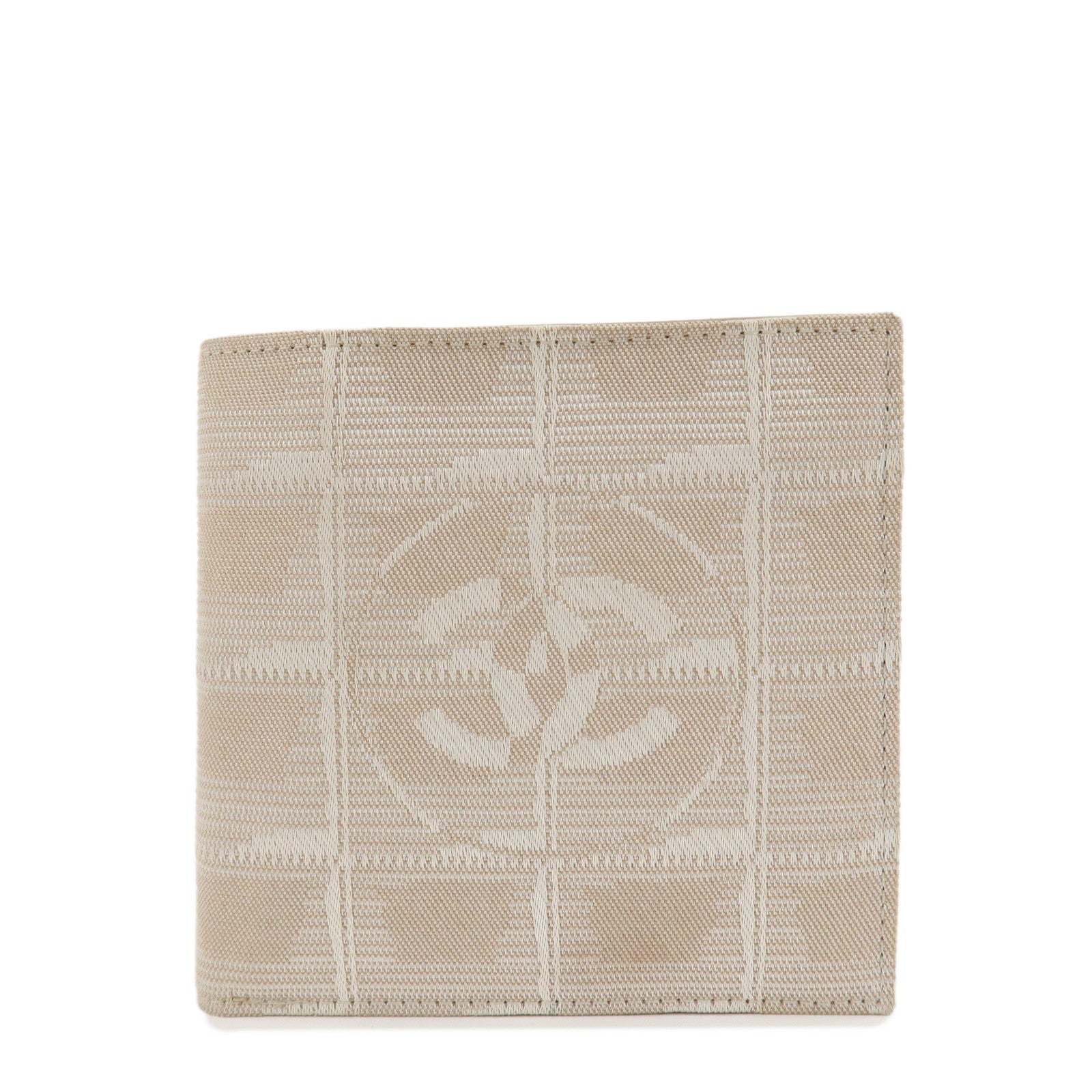 CHANEL-New-Travel-Line-Nylon-Jacquard-Bi-hold-Compact-Wallet-Beige