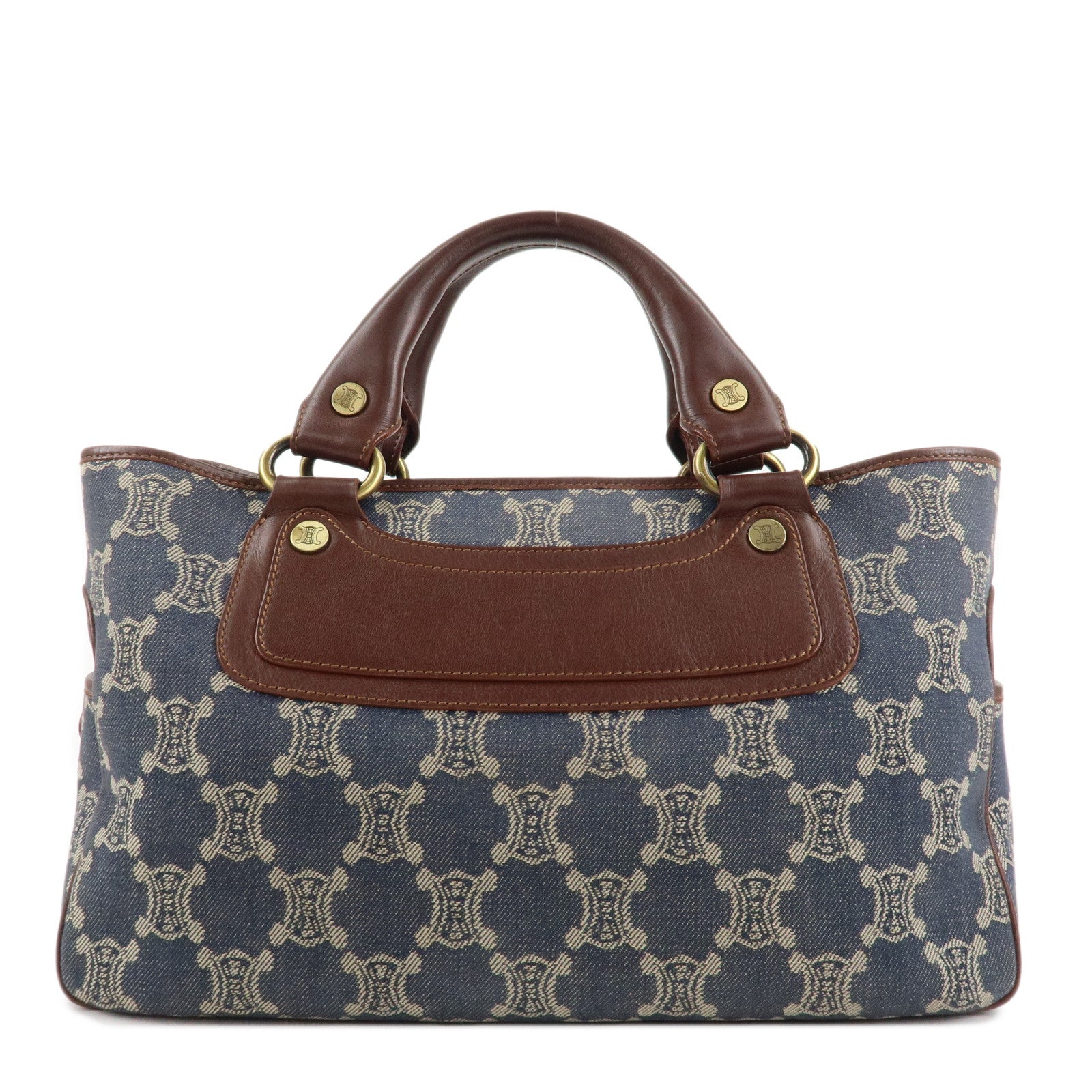 CELINE-Macadam-Denim-Leather-Boogie-Bag-Tote-Bag-Blue-Brown-Used