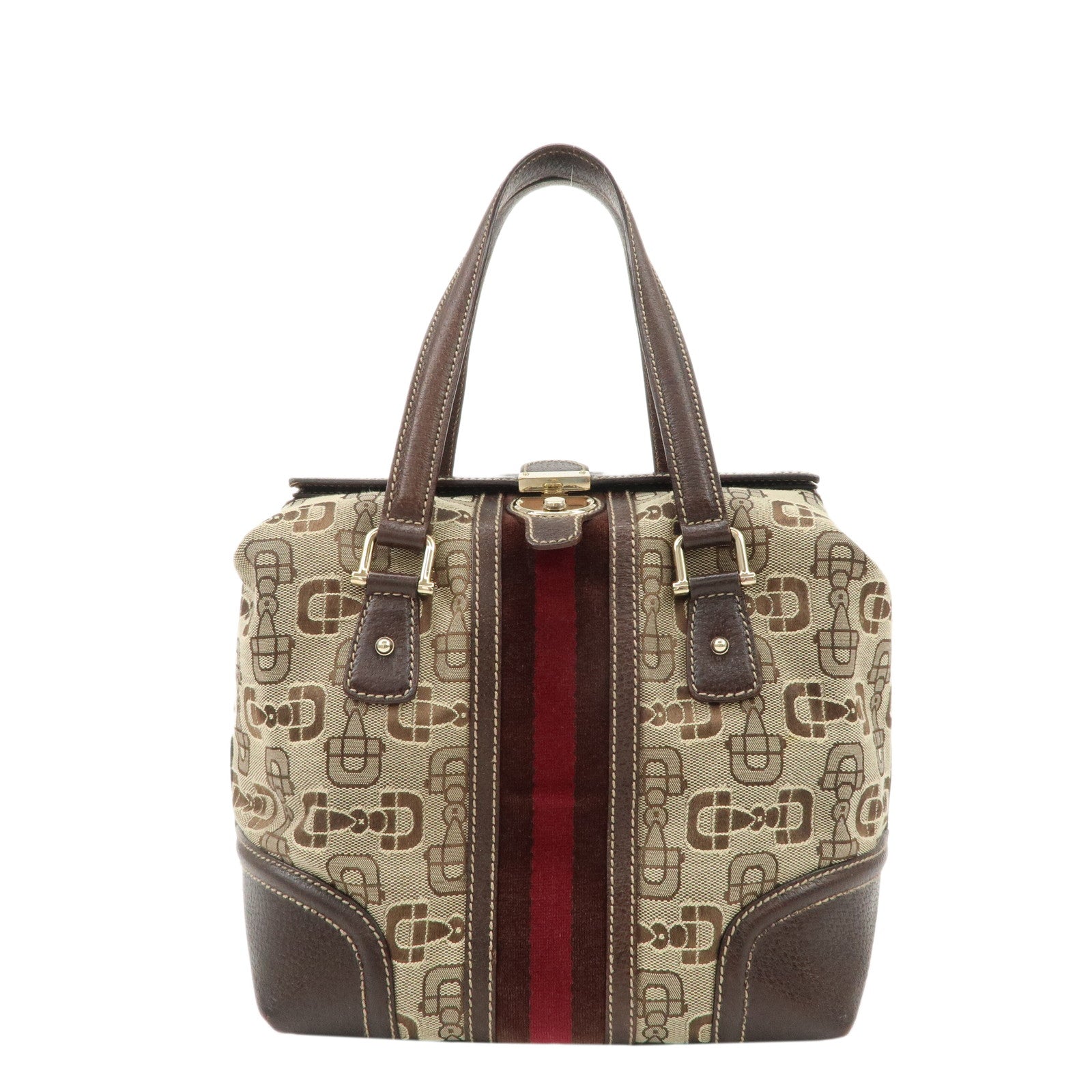 GUCCI-Sherry-Canvas-Leather-Doctor's-Bag-Hand-Bag-Beige-146002