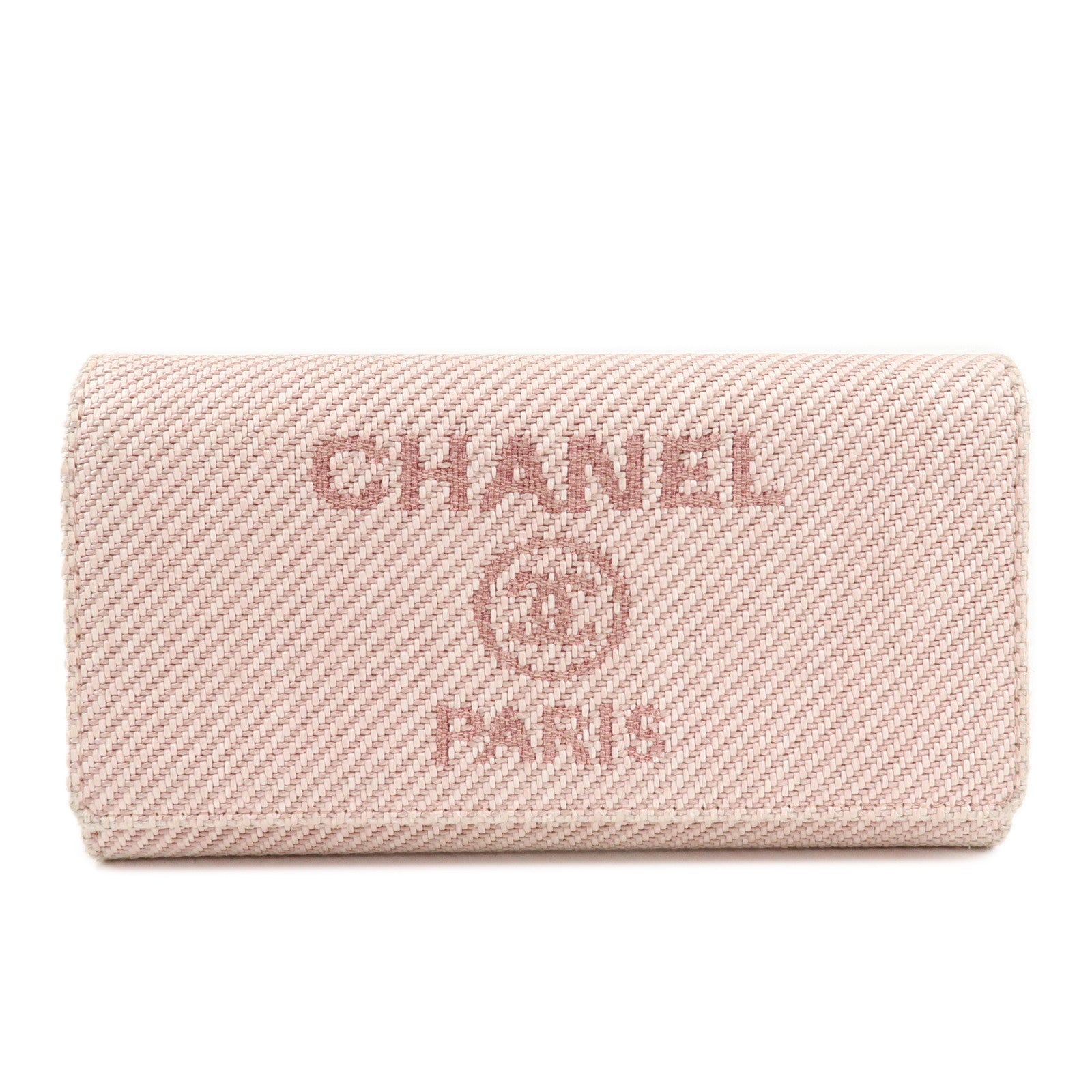 CHANEL-Deauville-Canvas-Bi-fold-Long-Wallet-Pink-A80056