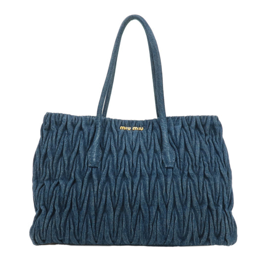 MIU-MIU-Matelasse-Denim-Leather-Tote-Bag-Shoulder-Bag-Blue