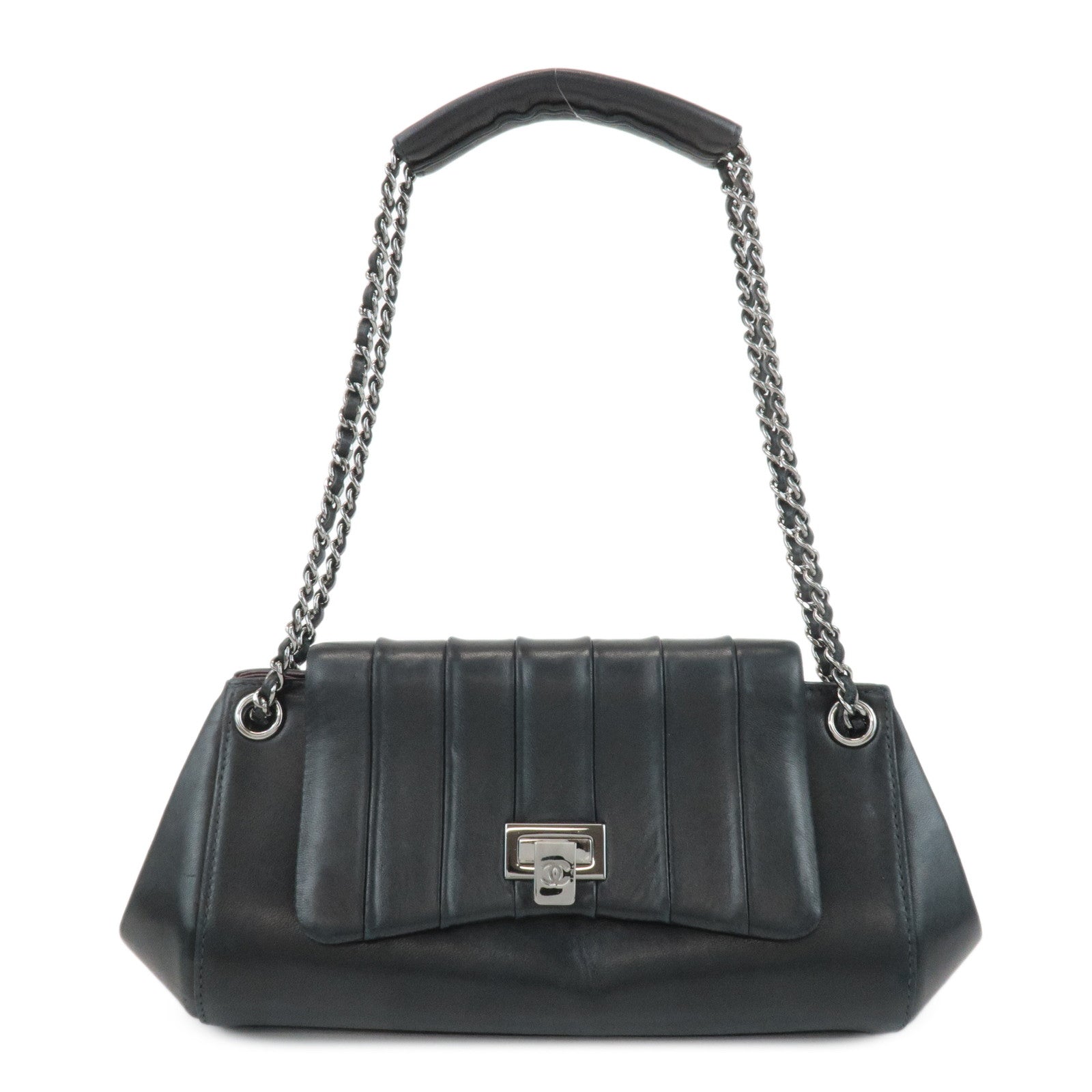 CHANEL-Mademoiselle-Lamb-Skin-Chain-Shoulder-Bag-Hand-Bag-Black