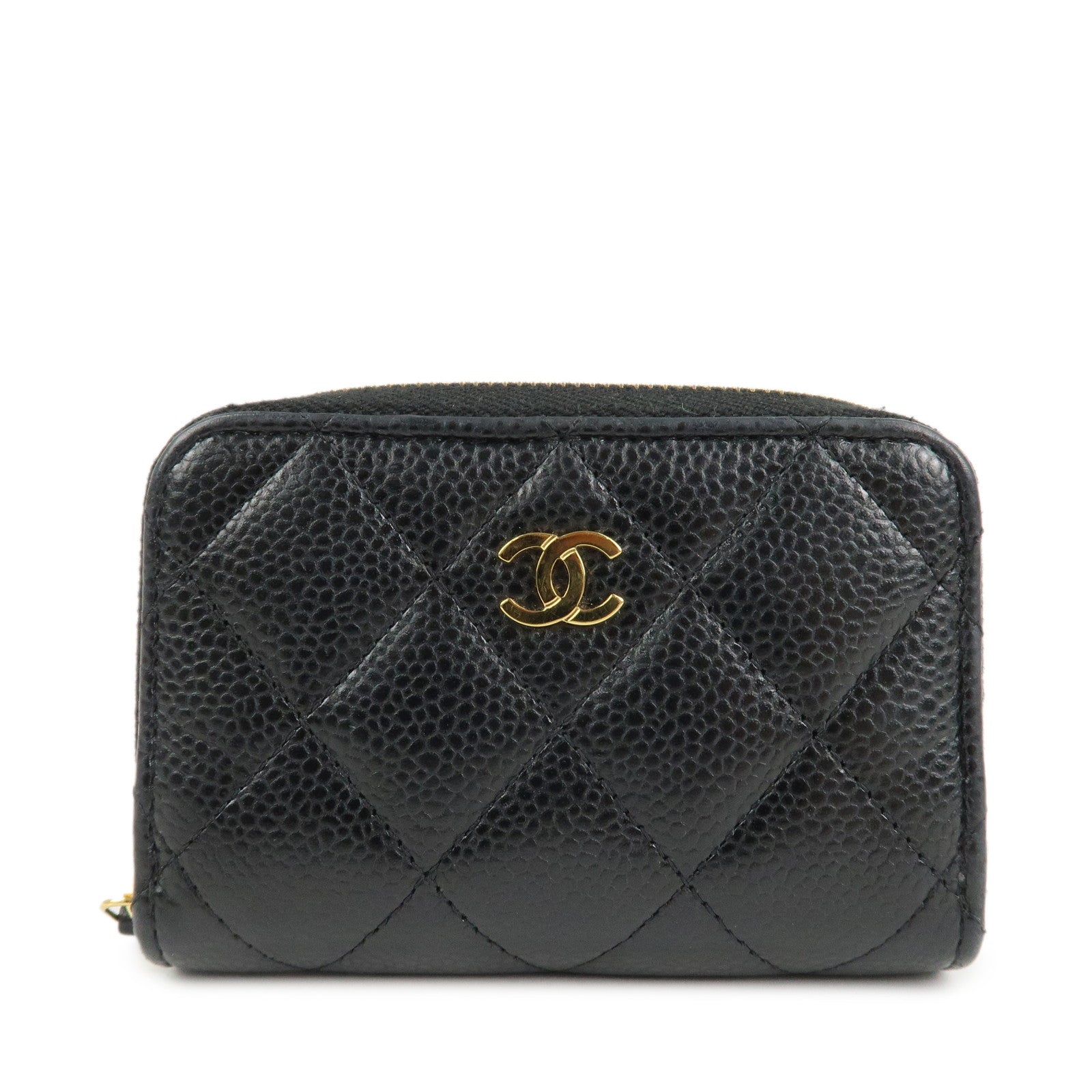 CHANEL-Matelasse-Caviar-Skin-Round-Zip-Coin-Case-Black-AP0216