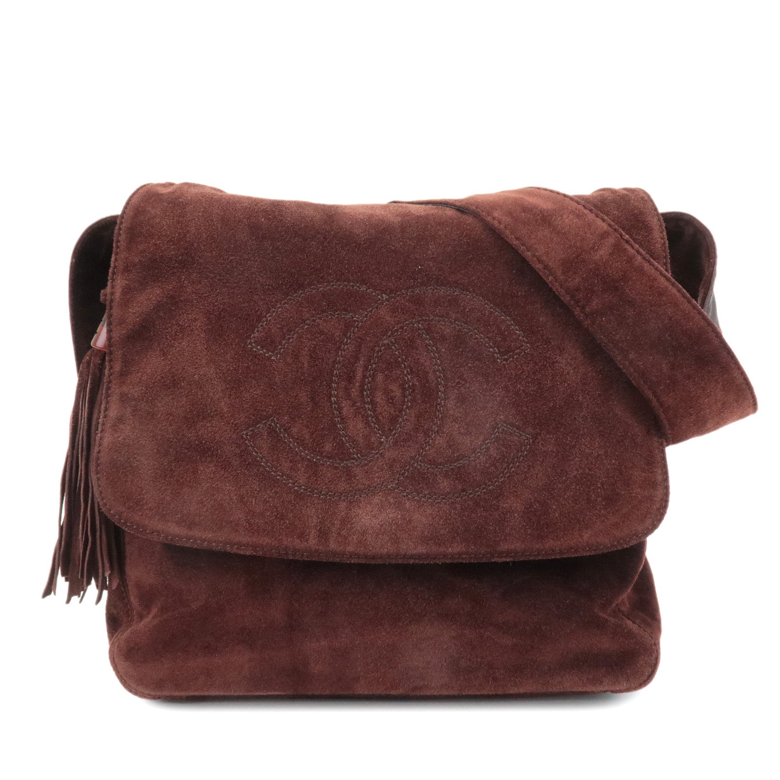 CHANEL-COCO-Mark-Suede-Leather-Fringe-Shoulder-Bag-Brown