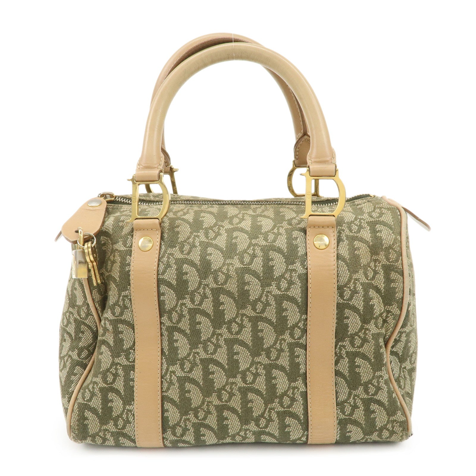 Christian-Dior-Trotter-Canvas-Leather-Boston-Bag-White-Khaki