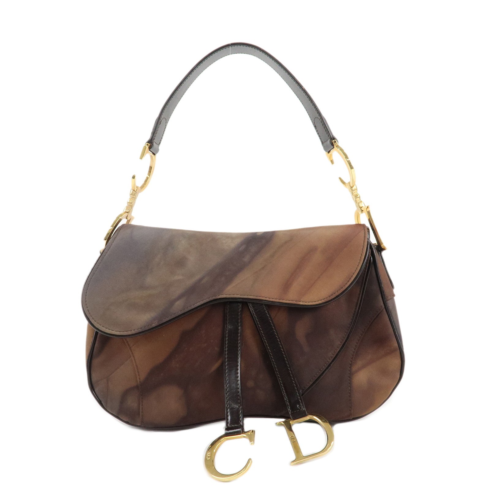 Christian-Dior-Nylon-Canvas-Patent-Leather-Saddle-Bag-Shoulder-Bag