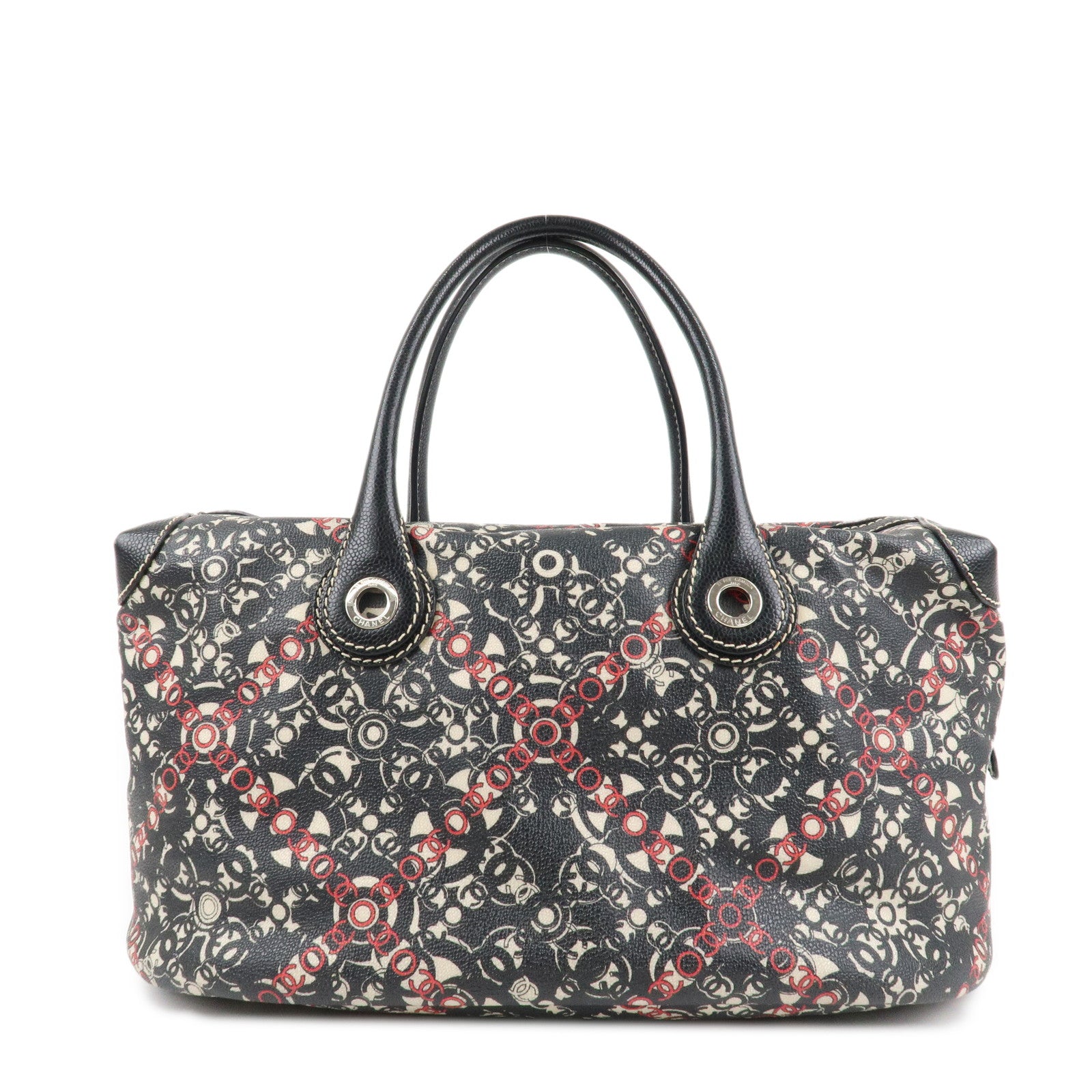 CHANEL-COCO-Travel-PVC-Leather-Boston-Bag-Black-Silver-HDW