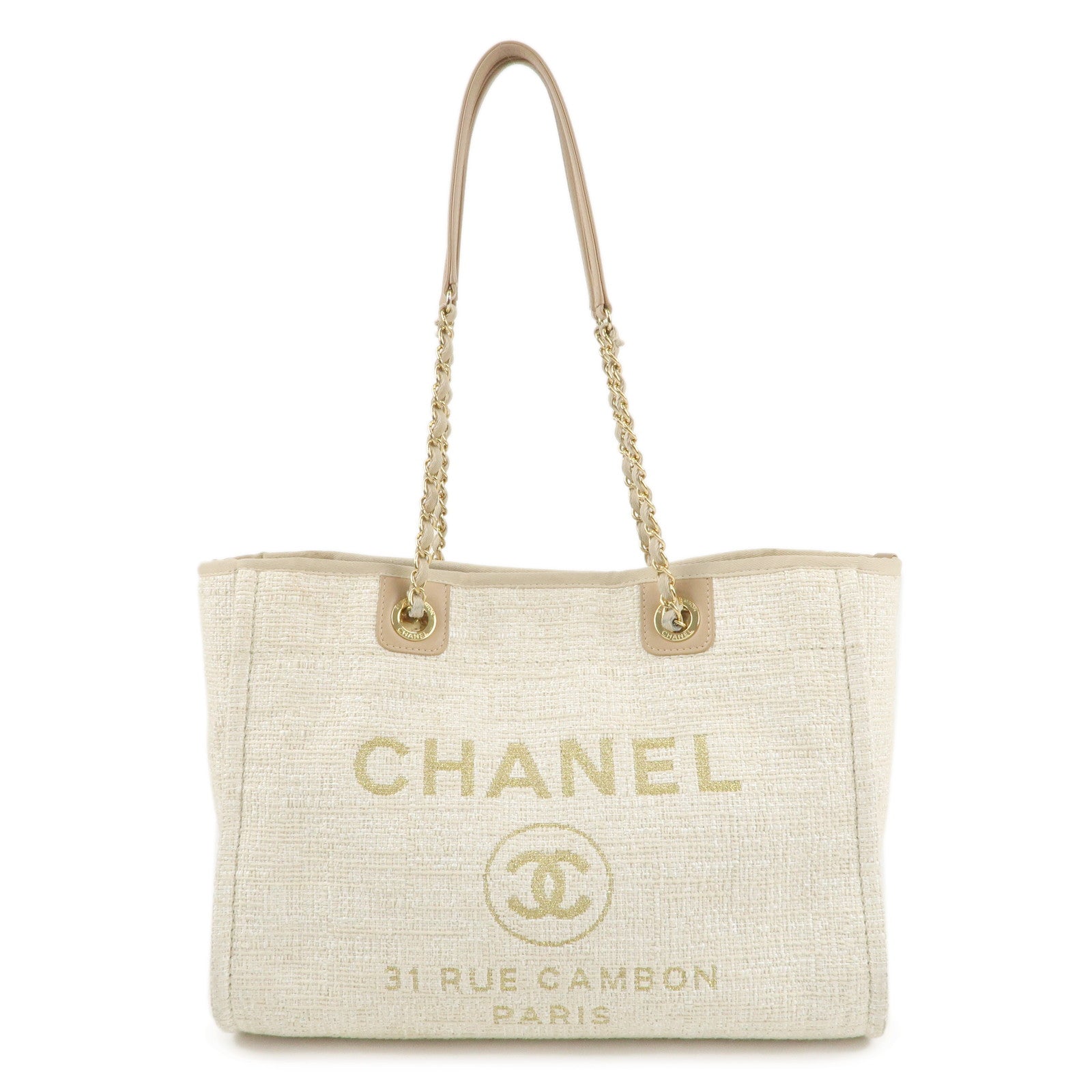 CHANEL-Deauville-Canvas-Leather-Tote-Bag-MM-Beige-Gold-A67001