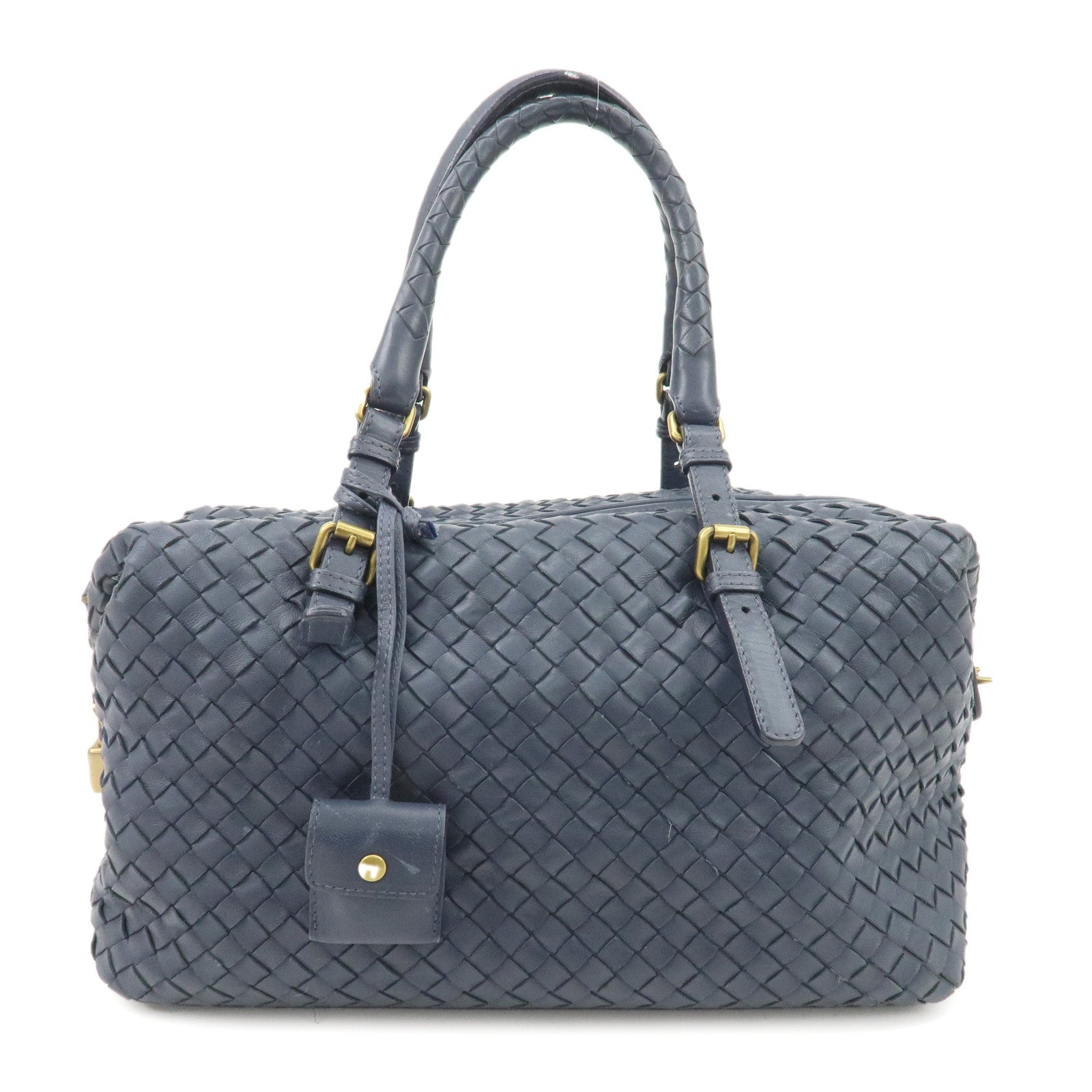 BOTTEGA-VENETA-Intrecciato-Leather-Hand-Bag-Shoulder-Bag-Navy