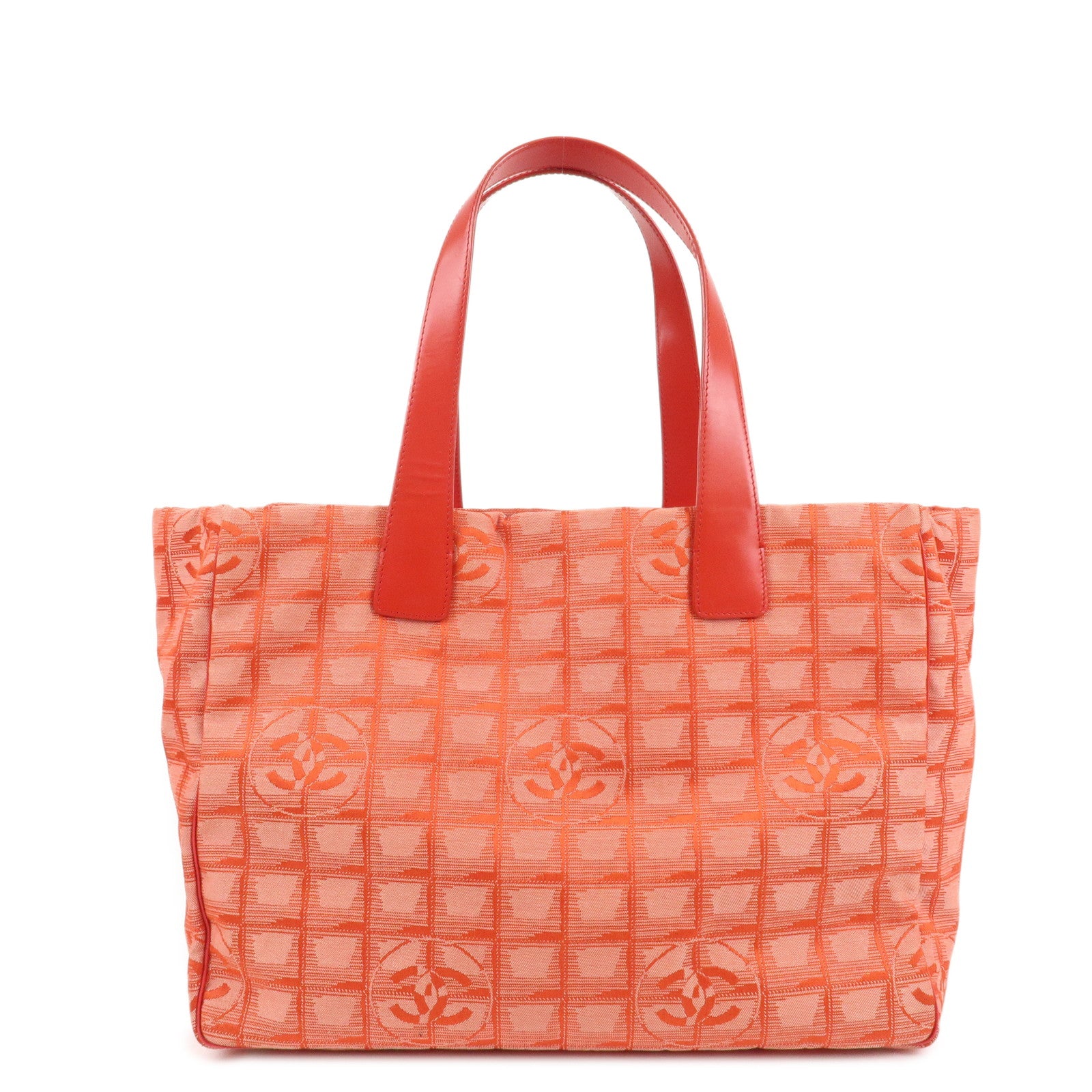 CHANEL-Travel-Line-Nylon-Jacquard-Leather-Tote-Bag-Red-A15991