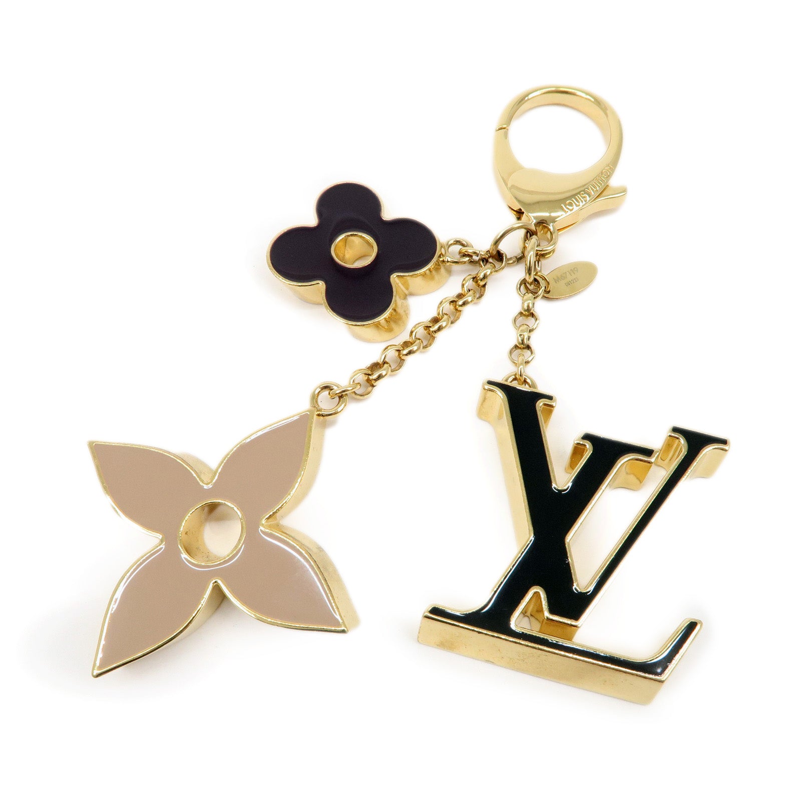 LOUIS VUITTON LV Logo M67119 Bag Charm Key Chain Fleur De Monogram Japan  [Used]
