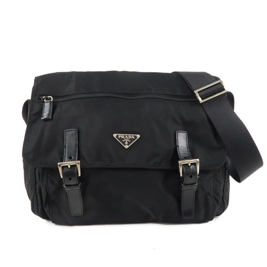 PRADA-Logo-Nylon-Leather-Shoulder-Bag-NERO-Black-B6671