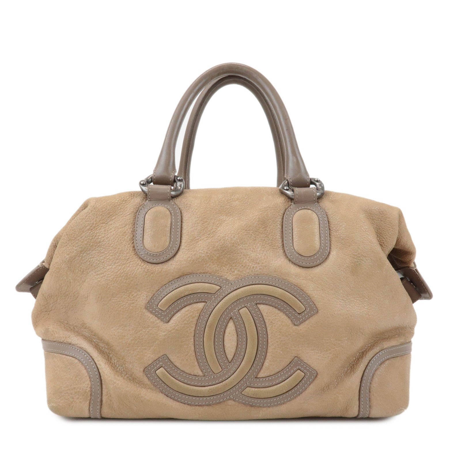 CHANEL-COCO-Mark-Leather-Boston-Bag-Brown-Silver-Hardware