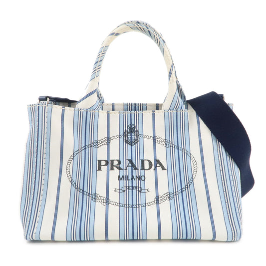 PRADA-Canapa-Canvas-Mini-Stripe-2Way-Bag-Hand-Bag-White-Blue