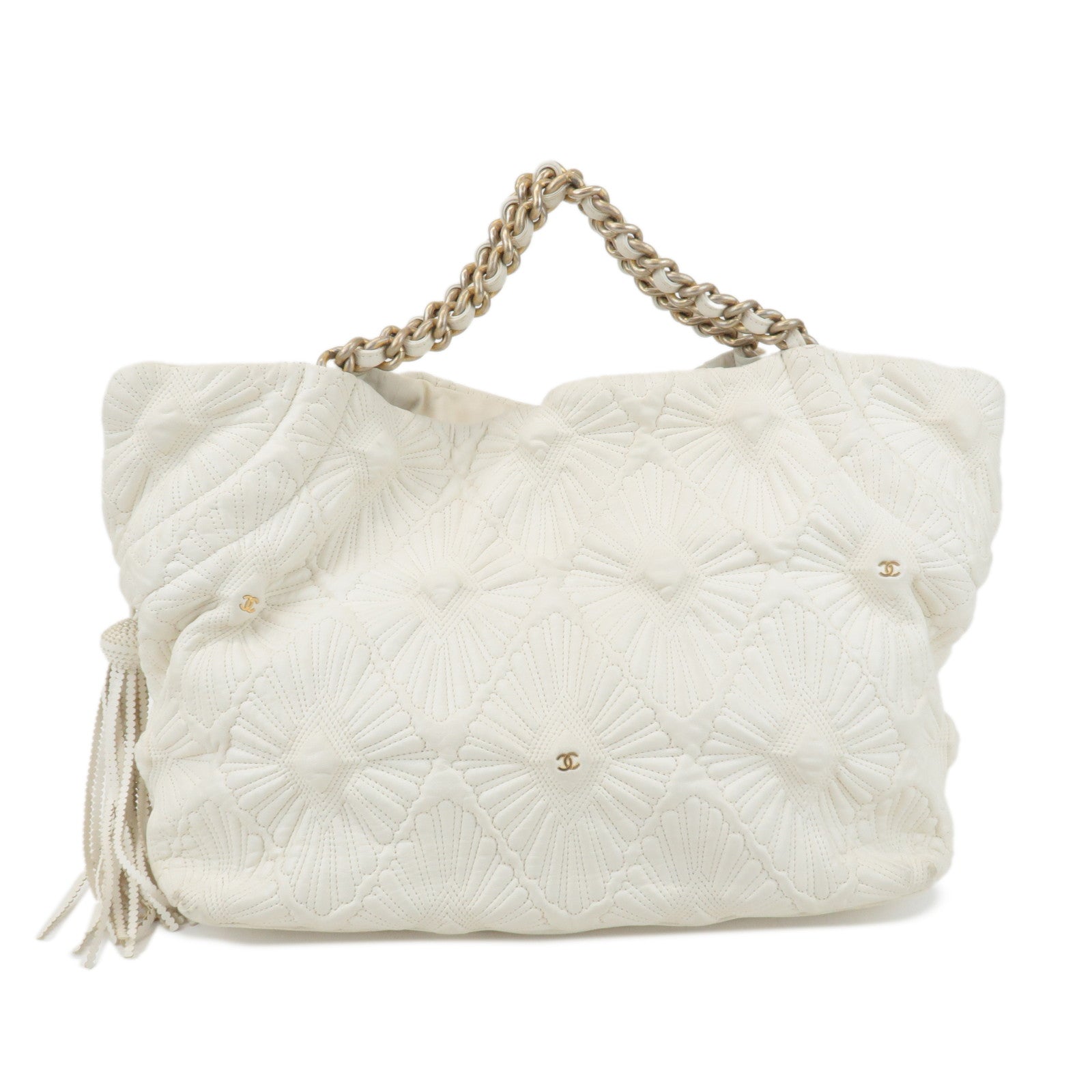 CHANEL-Leather-Quilting-Chain-Tote-Bag-White