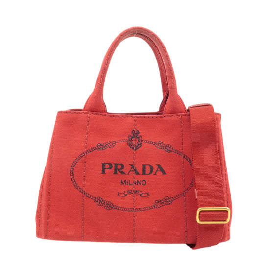PRADA-Logo-Canapa-Canvas-2-Way-Shoulder-Bag-Hand-Bag-Red-1BG439