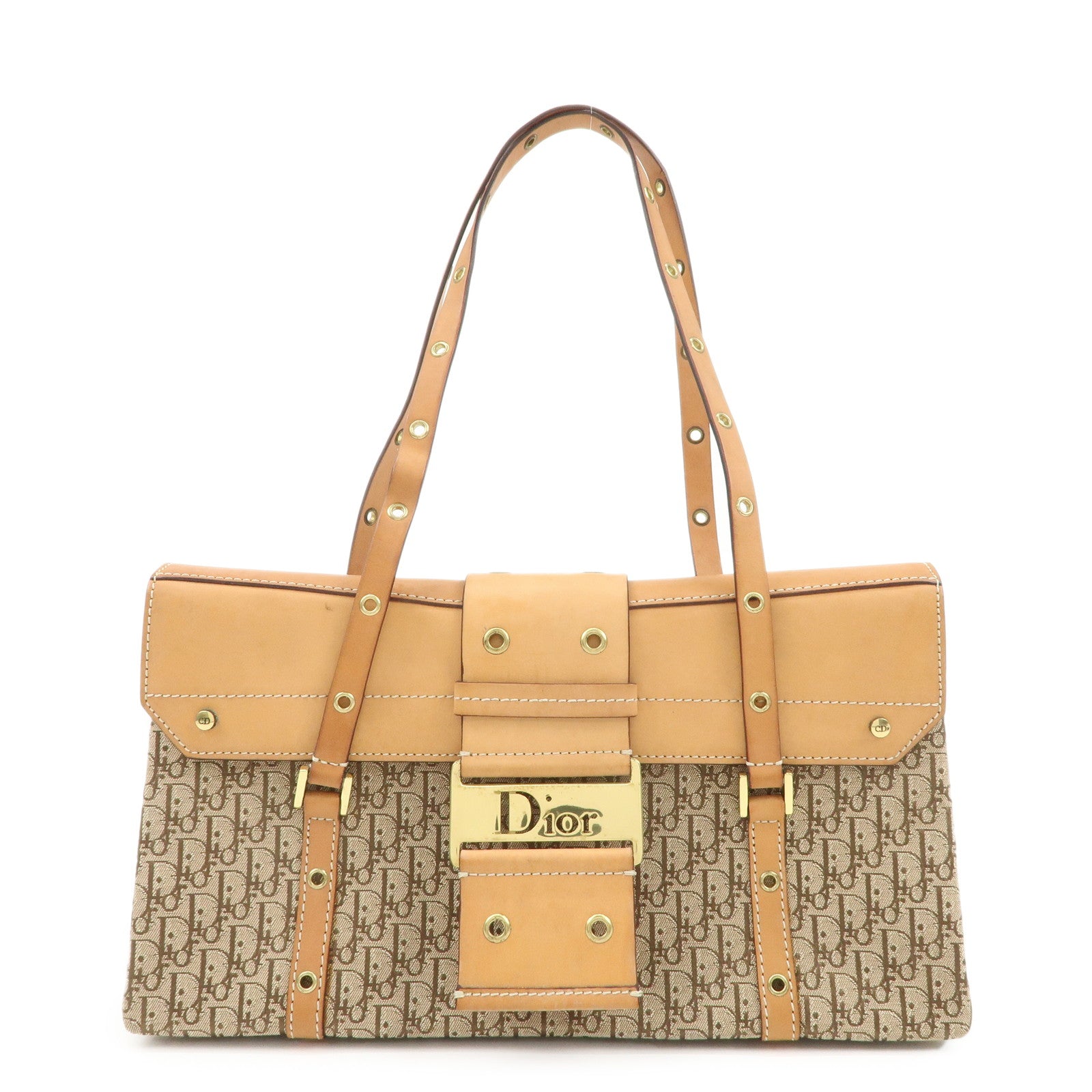 Christian-Dior-Trotter-Street-Chic-Canvas-Leather-Shoulder-Bag