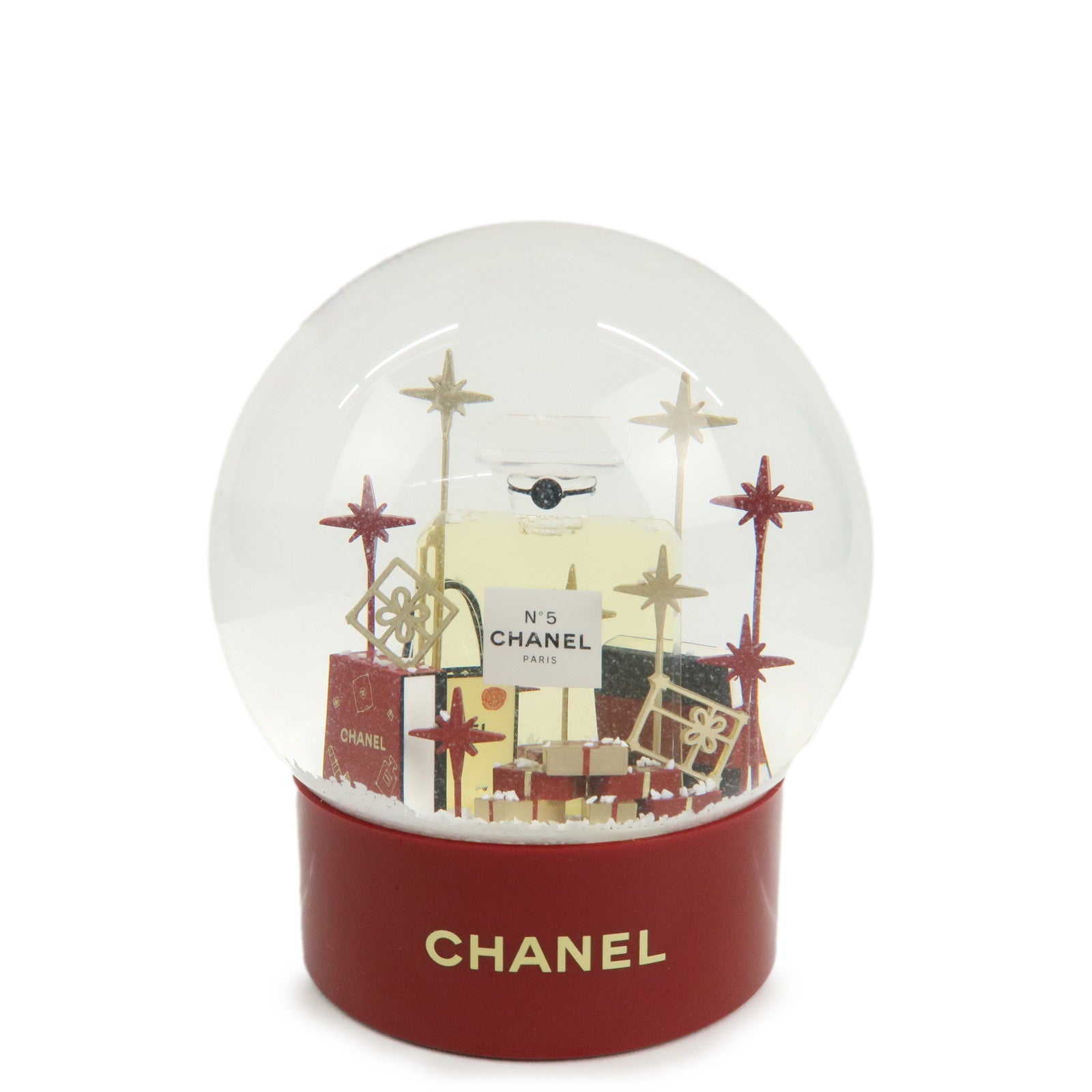CHANEL-Glass-Snow-Globe-Snow-Dome-2022-Novelty-Red-White-Gold