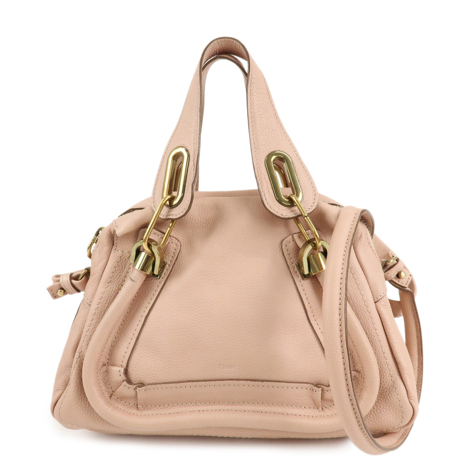 Chloe-Paraty-Leather-2Way-Tote-Bag-HandBag-Shoulder-Bag-Pink-Beige