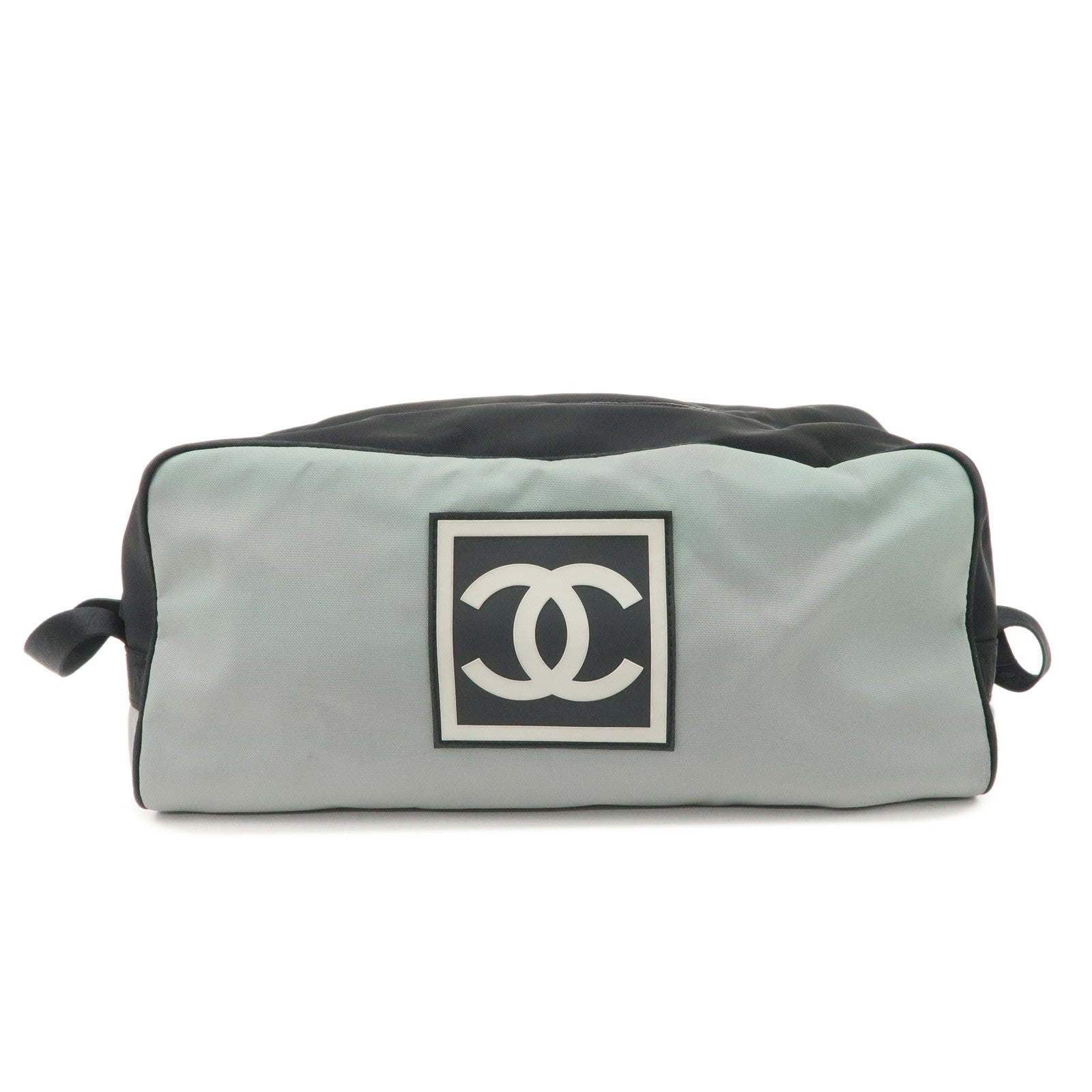 CHANEL-Sportsline-Nylon-Canvas-Shoes-Bag-Hand-Bag-Black-Gray