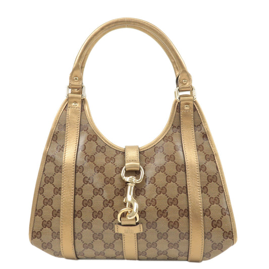 GUCCI-GG-Crystal-Leather-Hand-Bag-Beige-Gold-203495