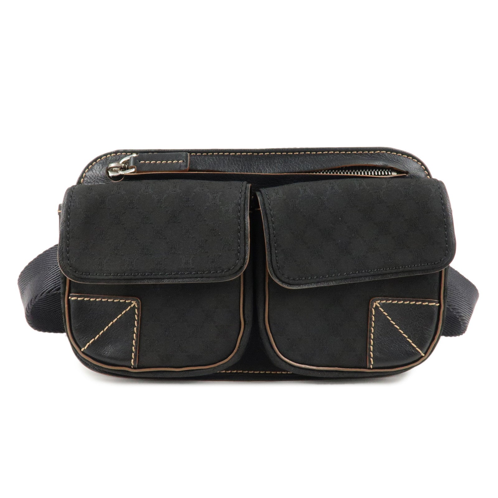 CELINE-Macadam-Canvas-Leather-Waist-Bag-Cross-Body-Bag-Black
