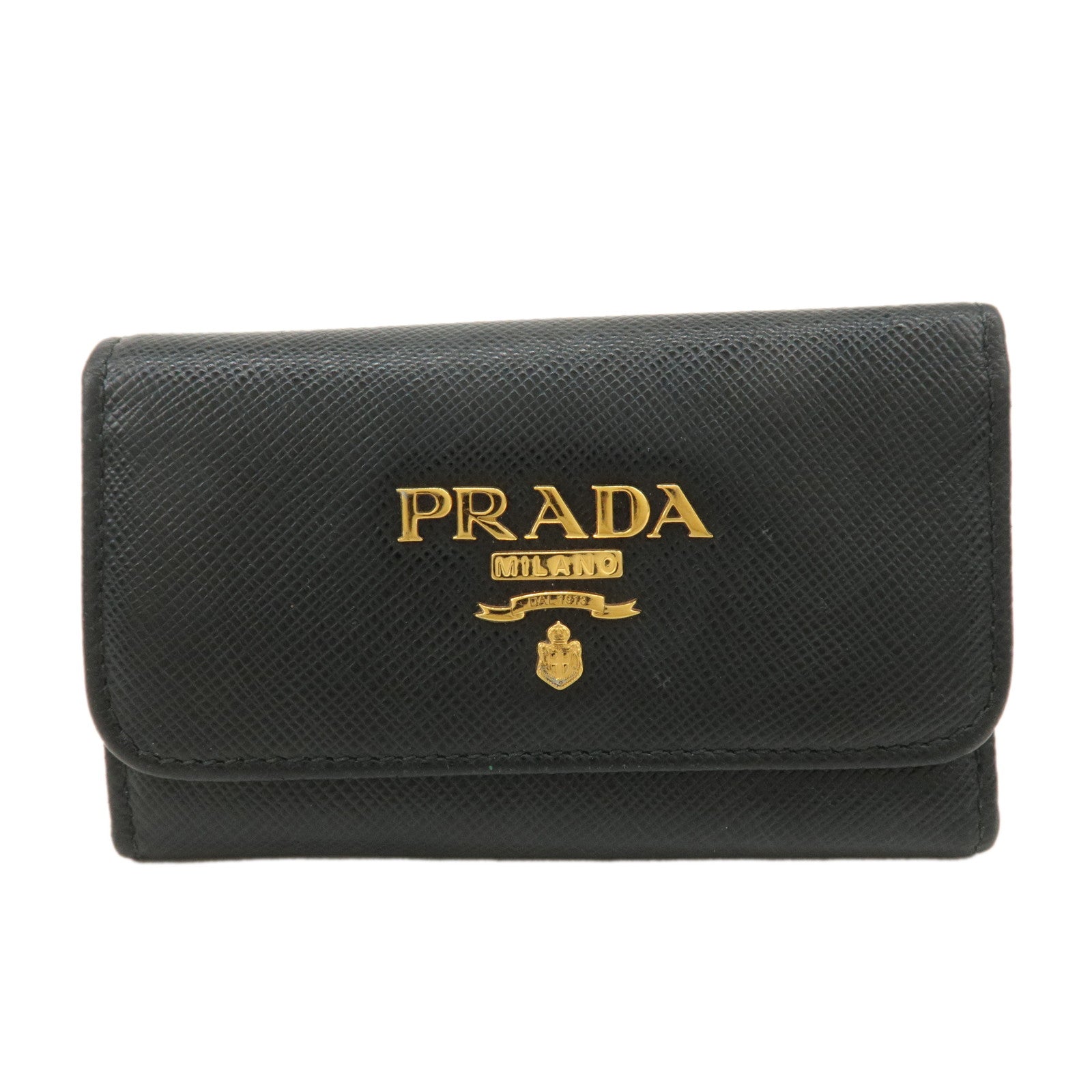 PRADA-Leather-6-KeyHook-Key-Case-Key-Holder-NERO-Black-1PG222