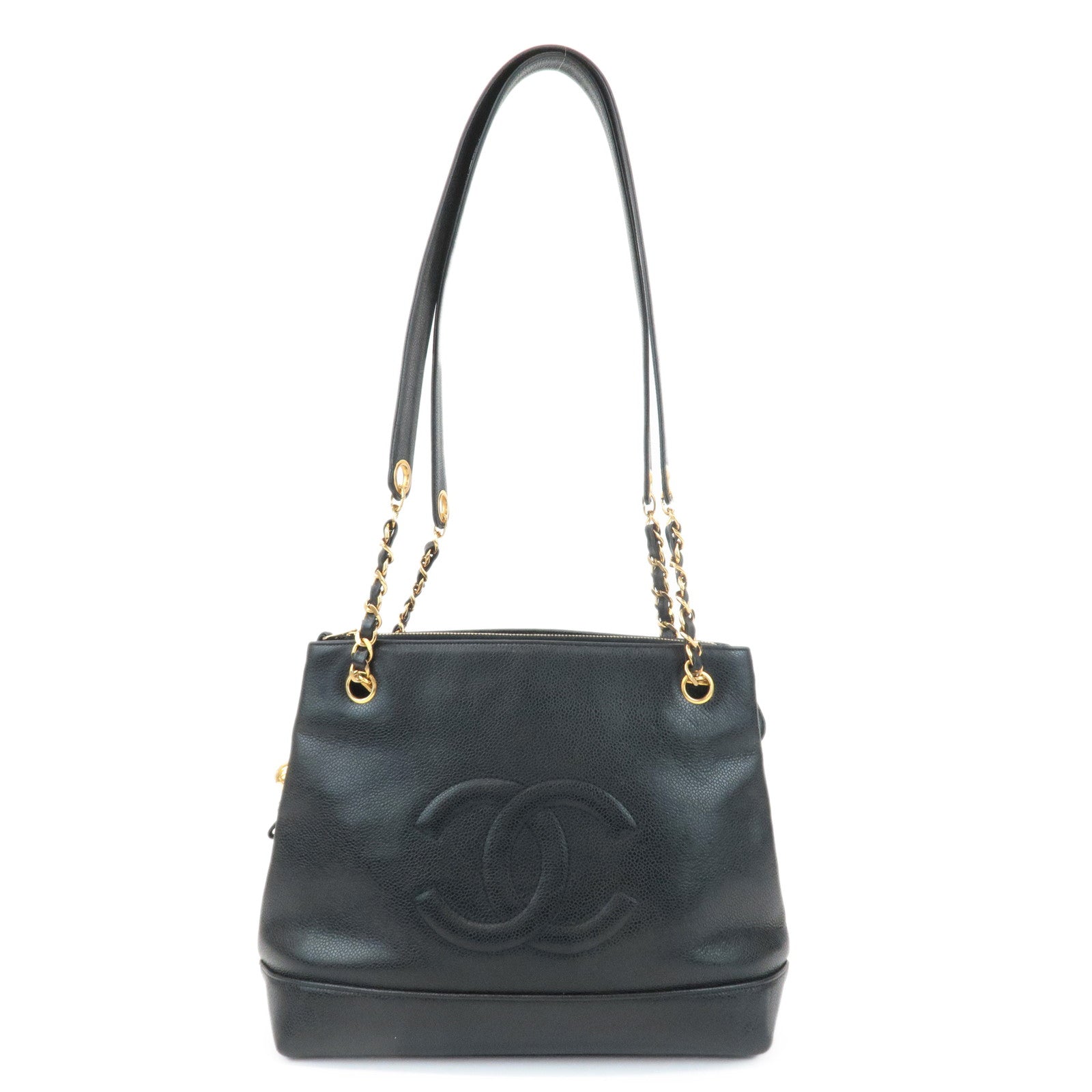 CHANEL-COCO-Mark-Caviar-Skin-Chain-Shoulder-Bag-Black