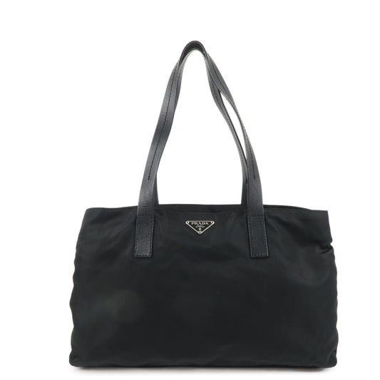 PRADA-Logo-Nylon-Leather-Tote-Bag-Shoulder-Bag-Black-BR0410