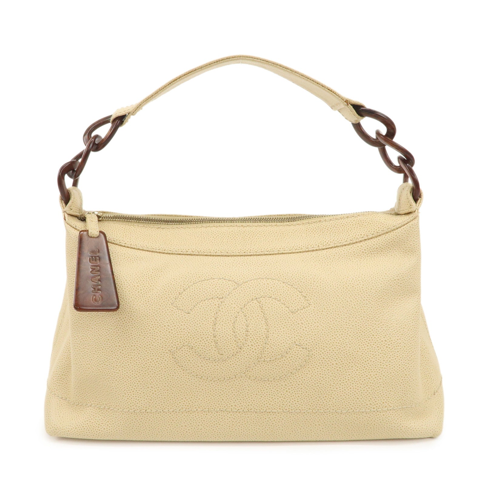 CHANEL-Caviar-Skin-COCO-Mark-Wood-Chain-Shoulder-Bag-Beige