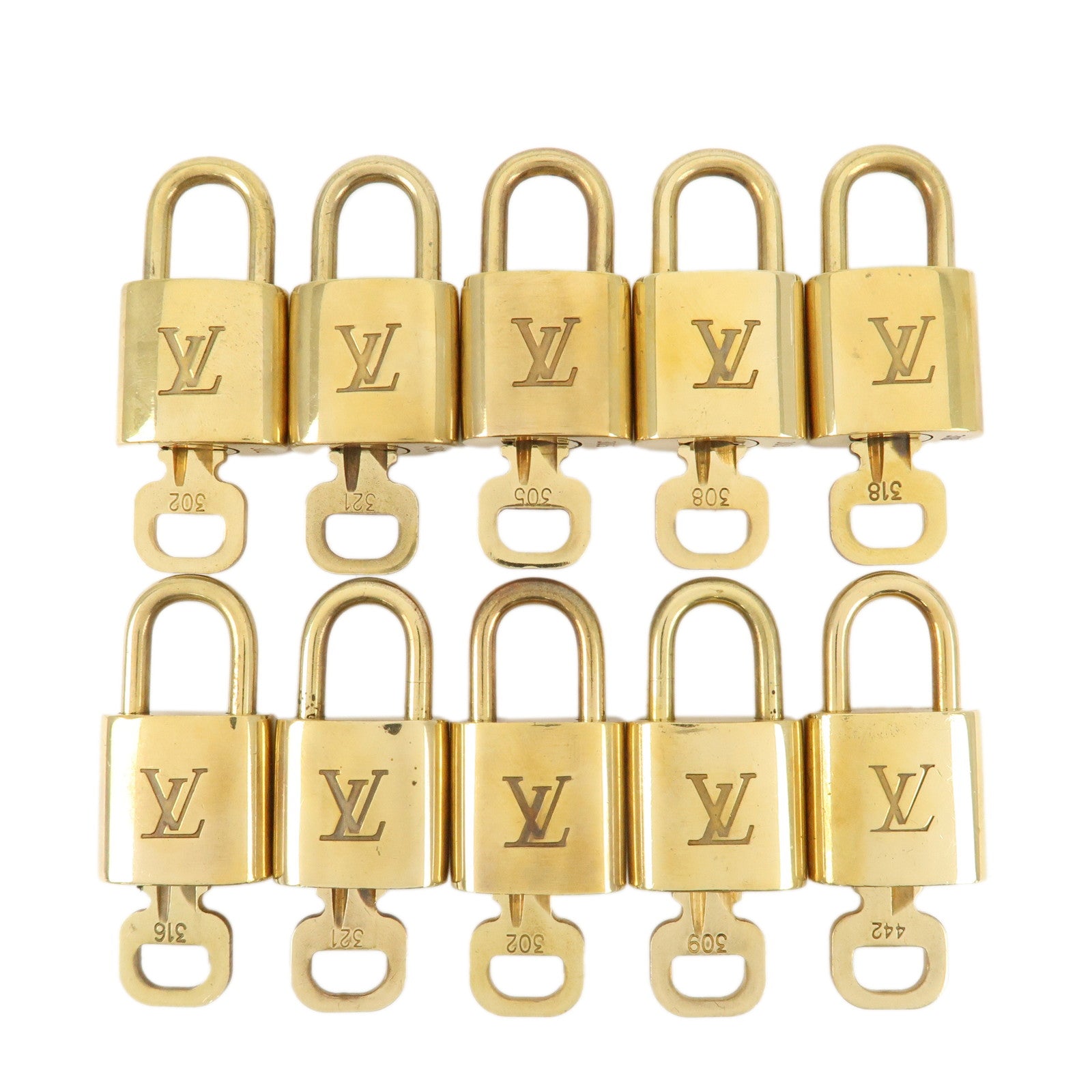 Louis-Vuitton-Set-of-10-Lock-&-Key-Cadena-Key-Lock-Metal-Gold