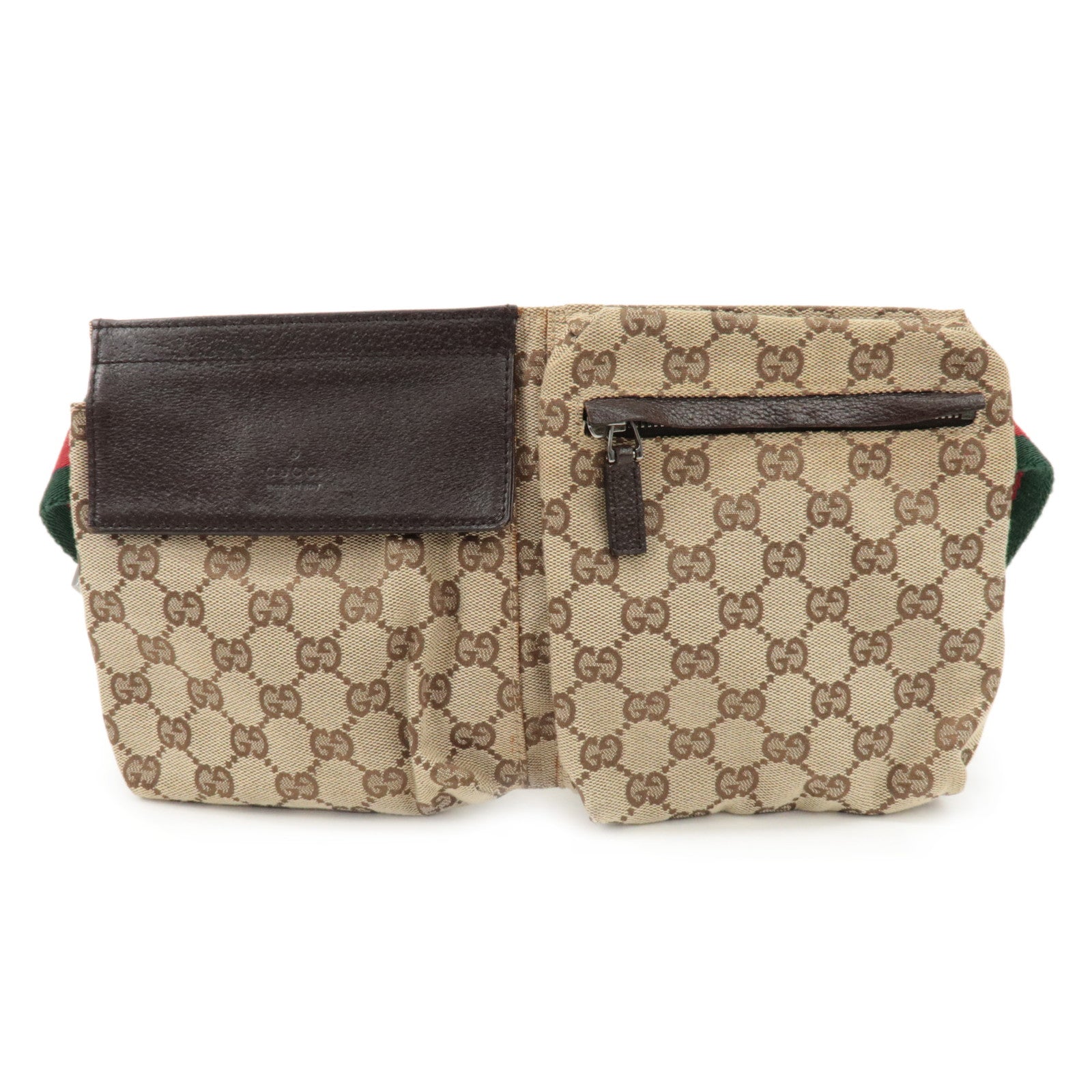 GUCCI GG Canvas Leather Waist Bag Crossbody Bag Beige Brown 28566 Used