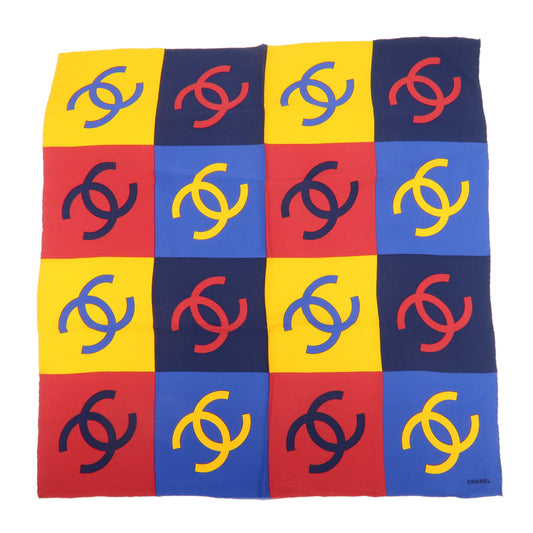 CHANEL-100%-Silk-Scarf-90×90-Blue-Yellow-Red