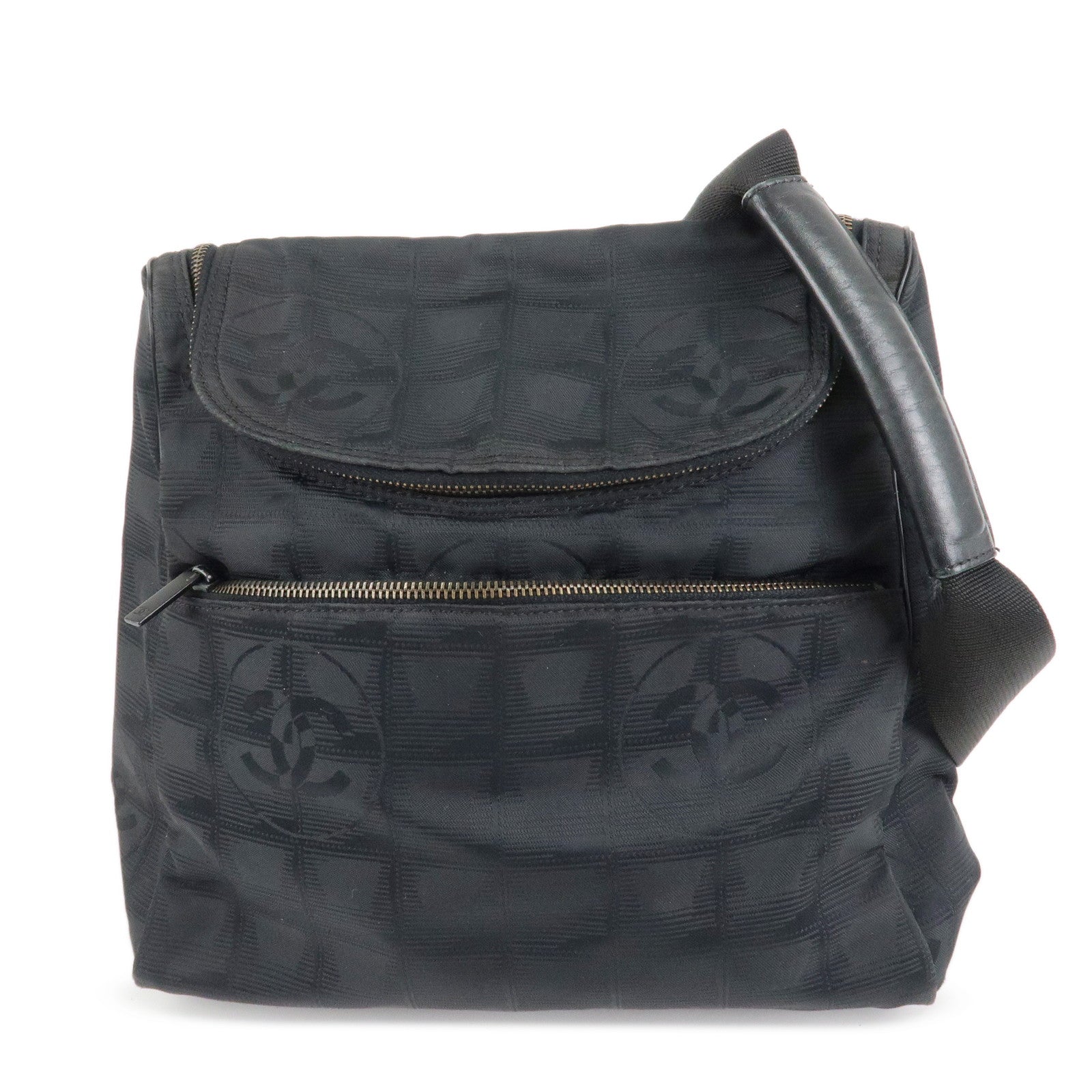 CHANEL-New-Travel-Line-Nylon-Jacquard-Leather-2Way-Back-Pack-Black