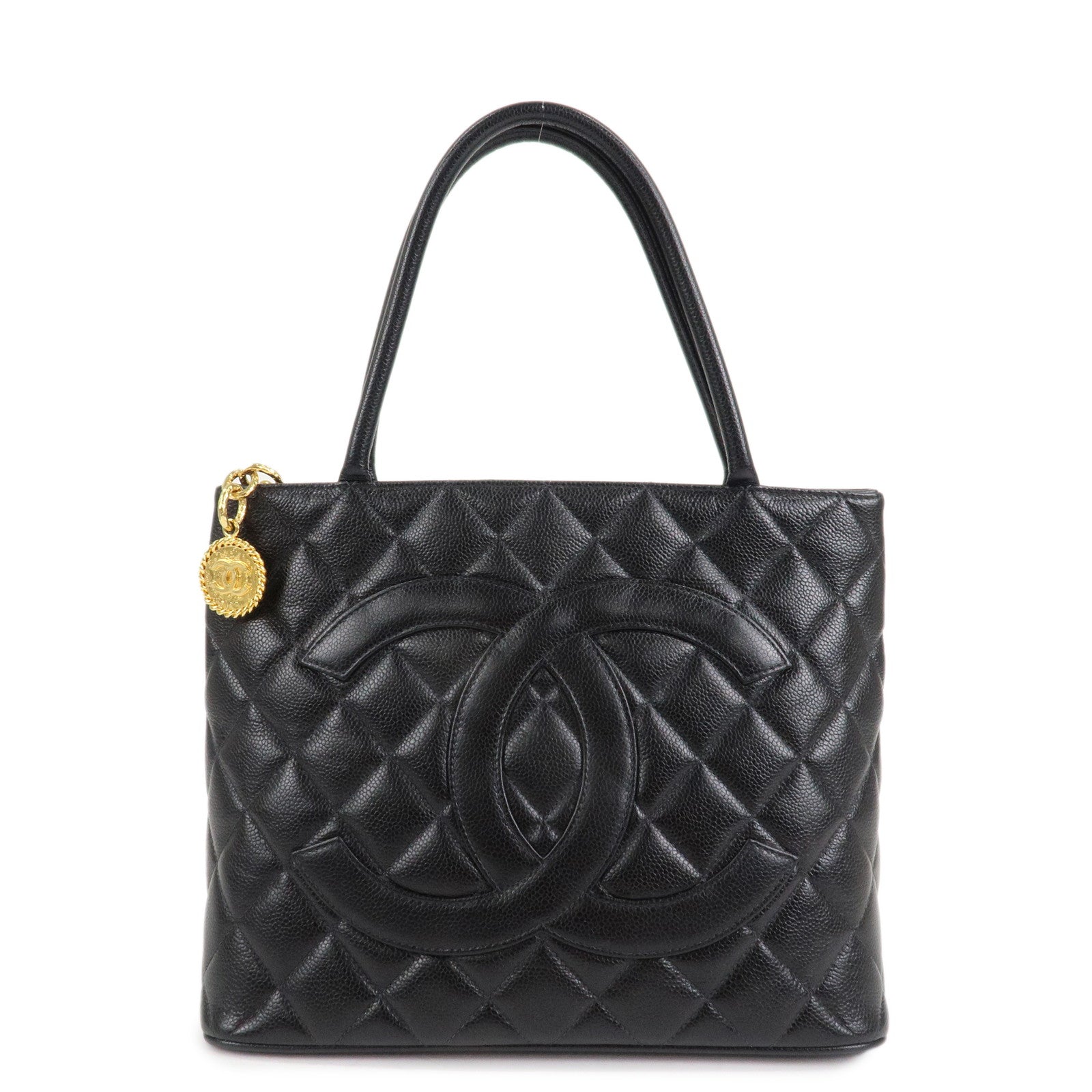 CHANEL-Matelasse-Caviar-Skin-Medalion-Tote-Bag-Hand-Bag-A01804