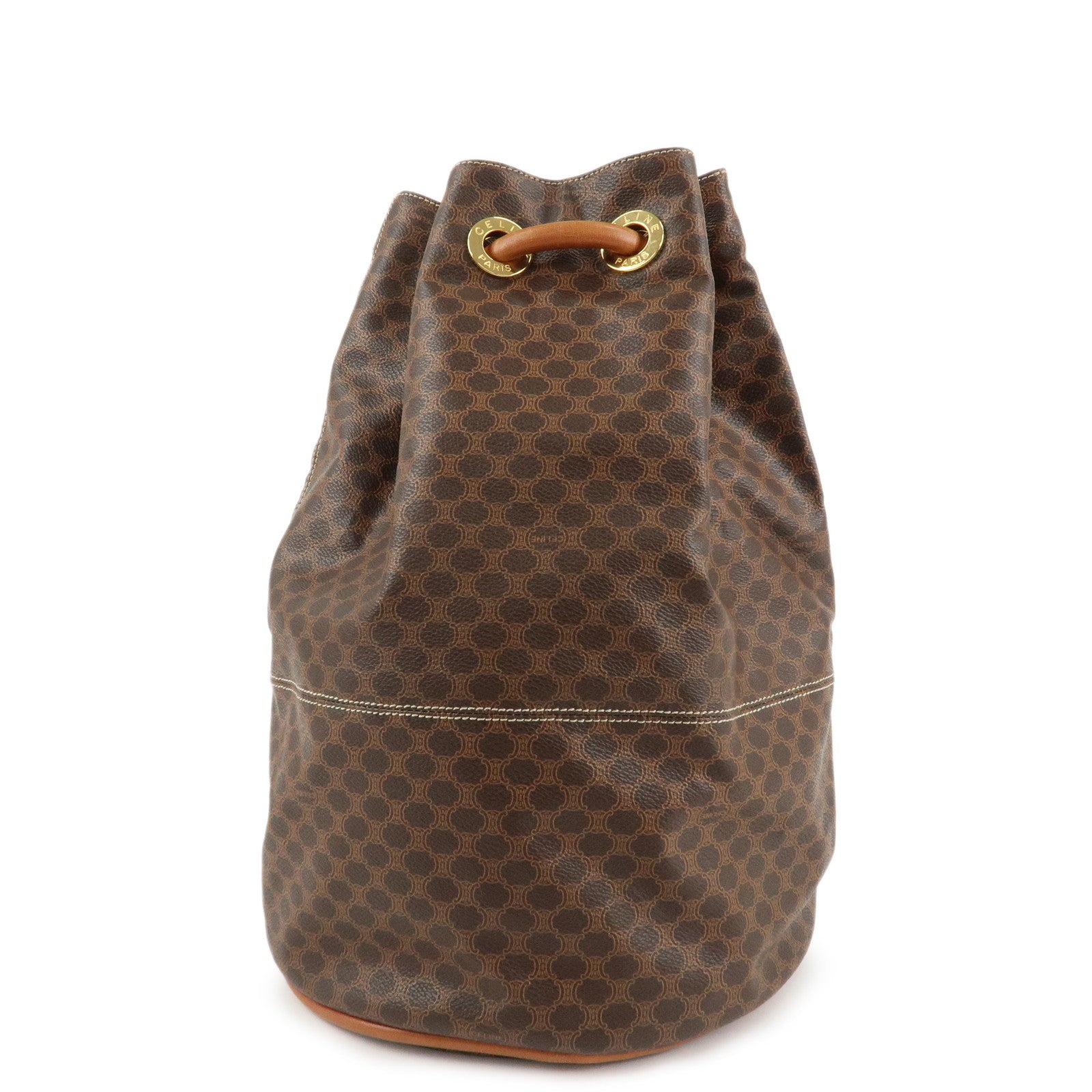 CELINE-Macadam-PVC-Leather-One-Shoulder-Bag-Dark-Brown