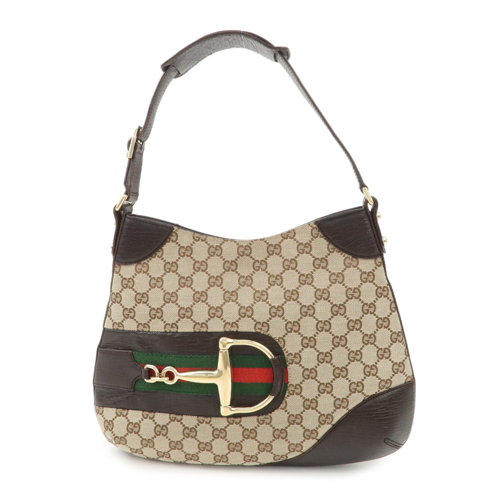GUCCI-Horsebit-Sherry-GG-Canvas-Leather-Shoulder-Bag-Beige-137288