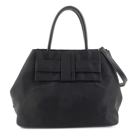 PRADA-Nylon-Leather-Ribbon-Logo-2Way-Bag-Hand-Bag-Black-1BG068