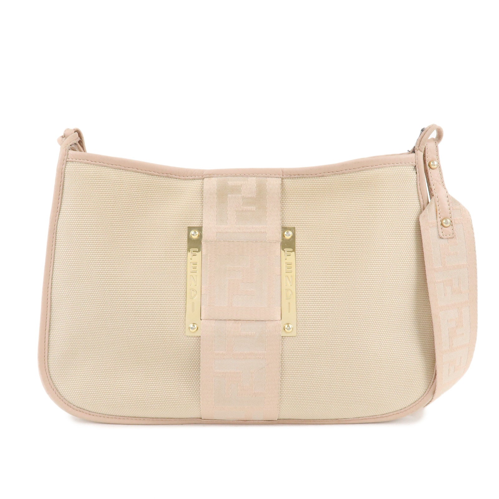 FENDI-Logo-Canvas-Leather-Shoulder-Bag-Beige-Pink-8BT084